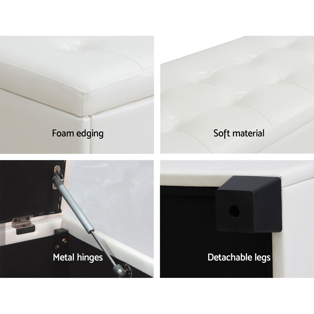 Ottomans & Footstools: Artiss Storage Ottoman Blanket Box 97cm Leather White