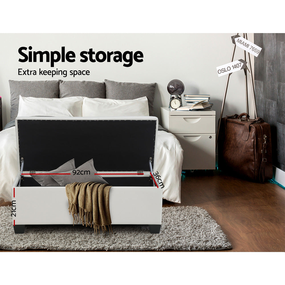 Ottomans & Footstools: Artiss Storage Ottoman Blanket Box 97cm Leather White