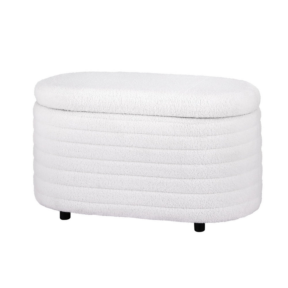 Ottomans & Footstools: Artiss Storage Ottoman Blanket Box 87cm Boucle Fabric Oval