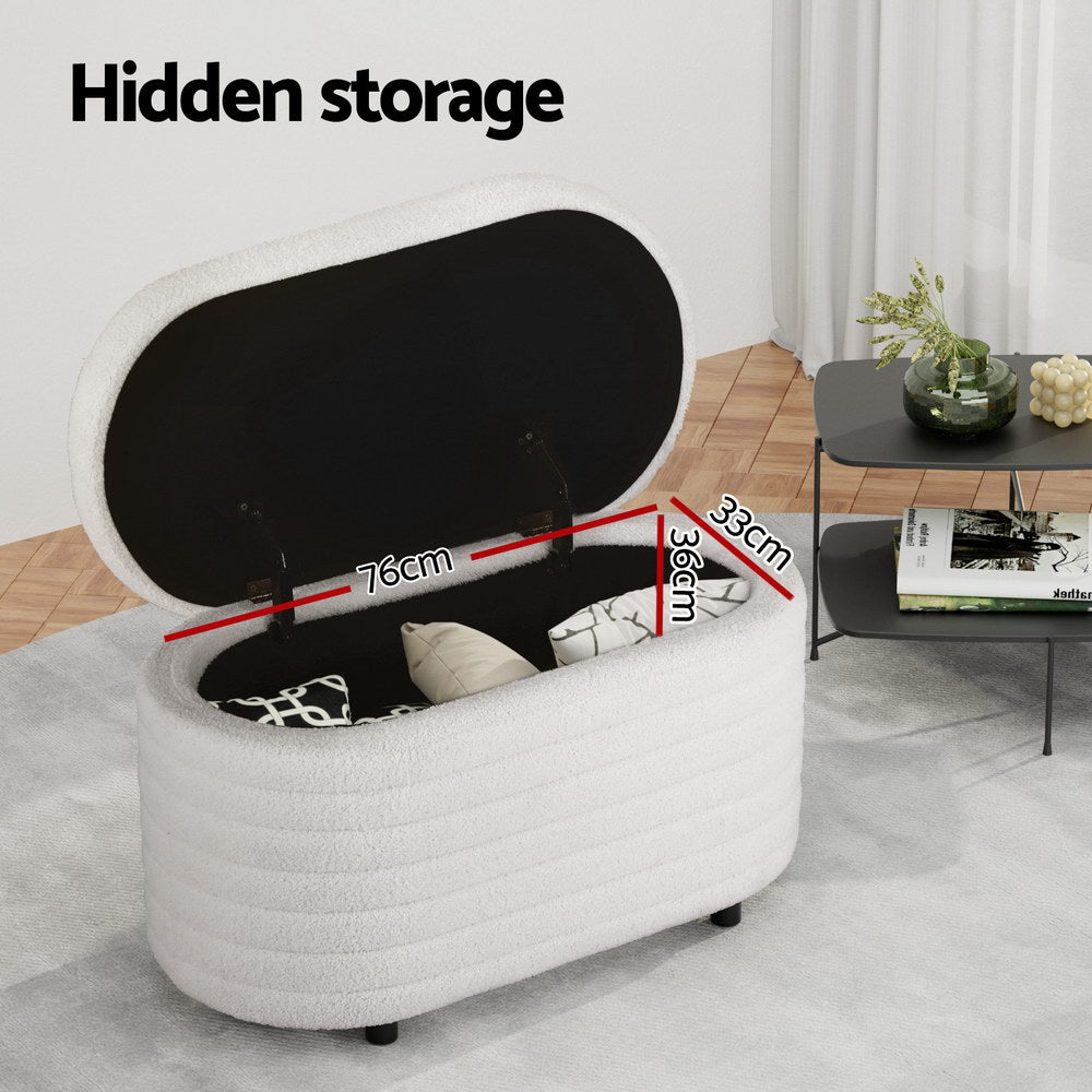 Ottomans & Footstools: Artiss Storage Ottoman Blanket Box 87cm Boucle Fabric Oval