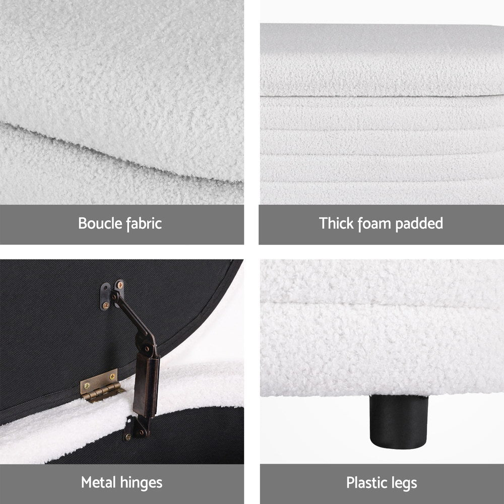 Ottomans & Footstools: Artiss Storage Ottoman Blanket Box 87cm Boucle Fabric Oval