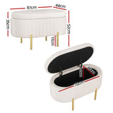 Artiss Storage Ottoman Blanket Box 87cm Velvet Oval White