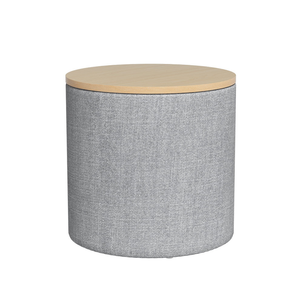 Ottomans & Footstools: Artiss Storage Ottoman Blanket Box 40cm Linen Round Grey