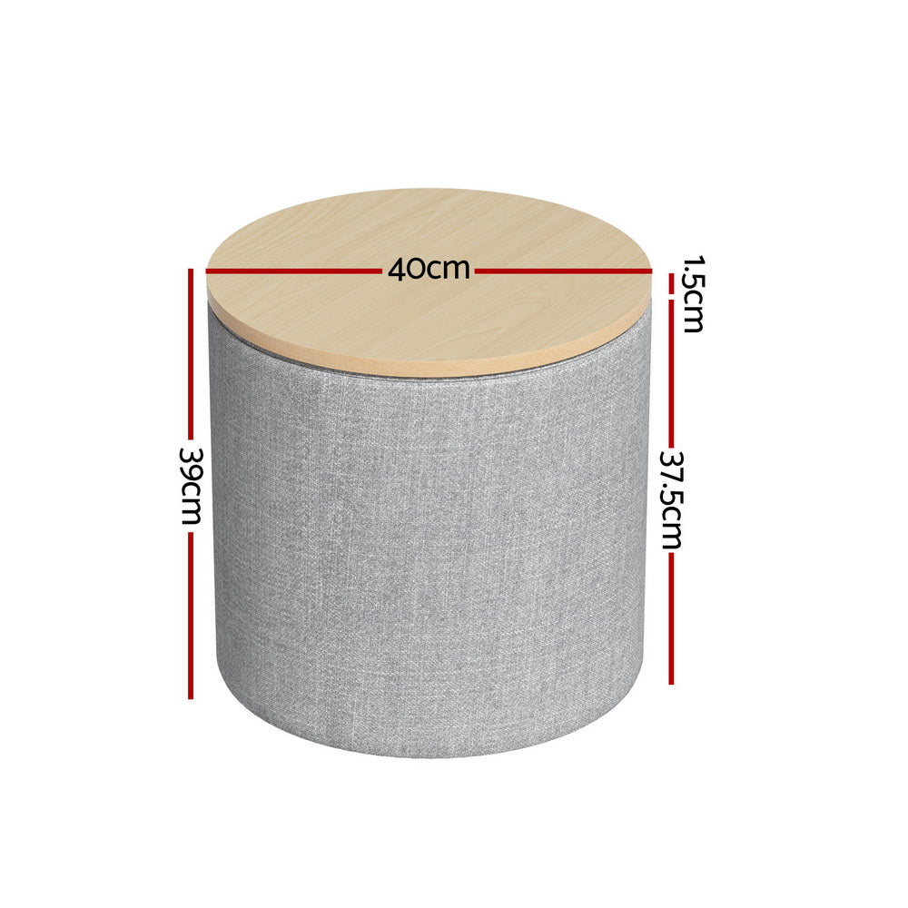 Ottomans & Footstools: Artiss Storage Ottoman Blanket Box 40cm Linen Round Grey