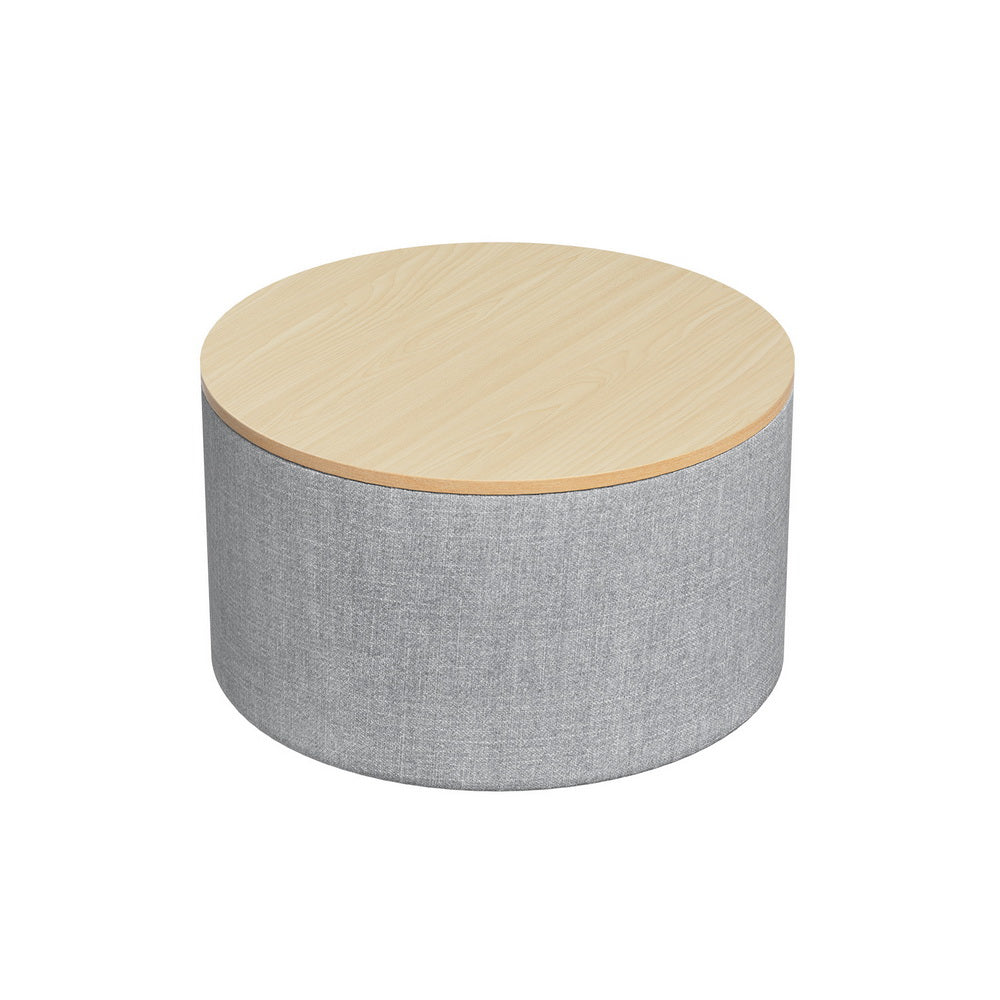 Ottomans & Footstools: Artiss Storage Ottoman Blanket Box 60cm Linen Round Grey