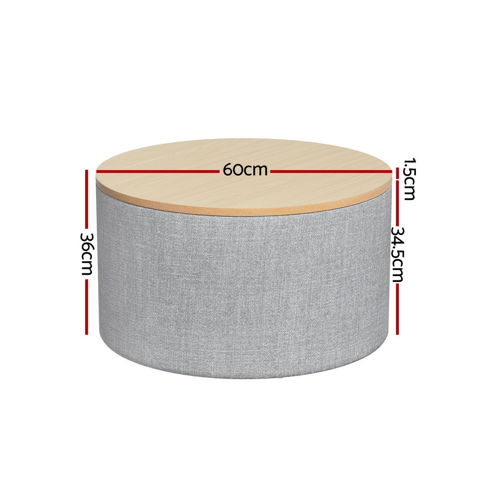 Ottomans & Footstools: Artiss Storage Ottoman Blanket Box 60cm Linen Round Grey