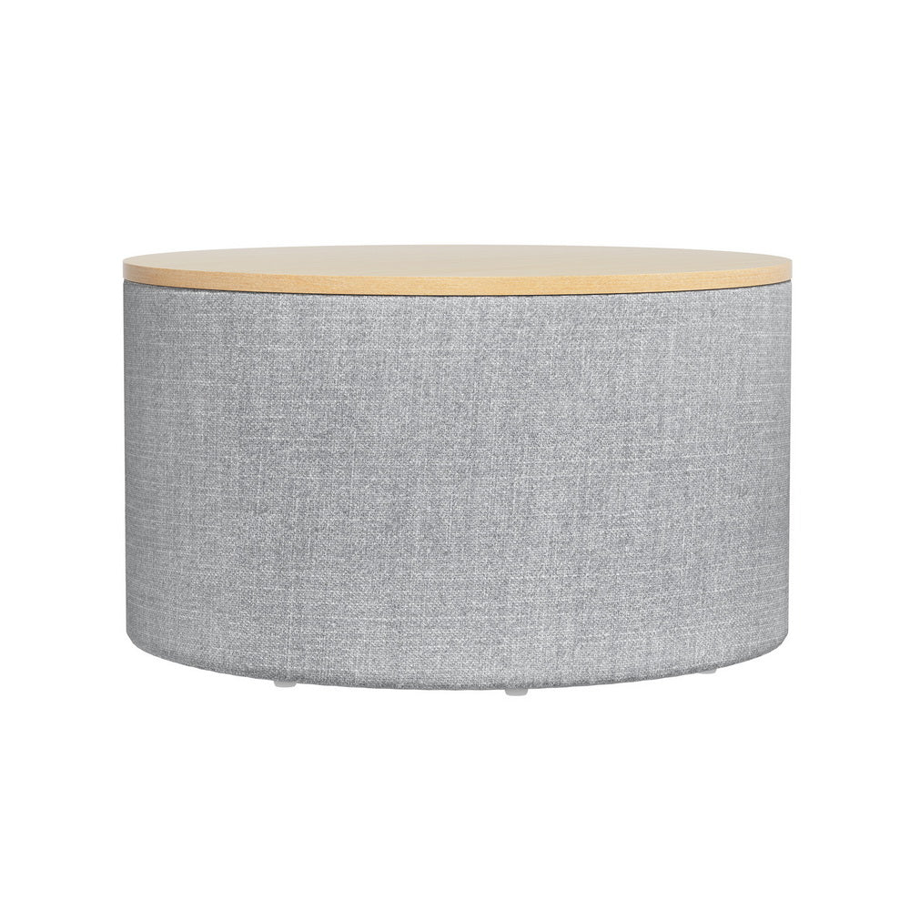Ottomans & Footstools: Artiss Storage Ottoman Blanket Box 60cm Linen Round Grey