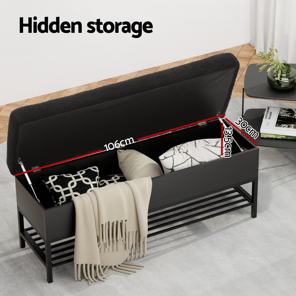 Ottomans & Footstools: Artiss Storage Ottoman Blanket Box 110cm Boucle Shelf