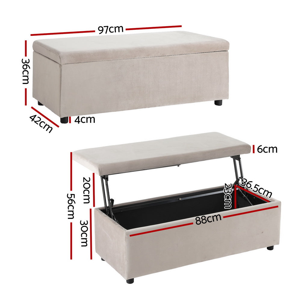 Caravan Accessories: Artiss Storage Ottoman Blanket Box Table 97cm Velvet Taupe