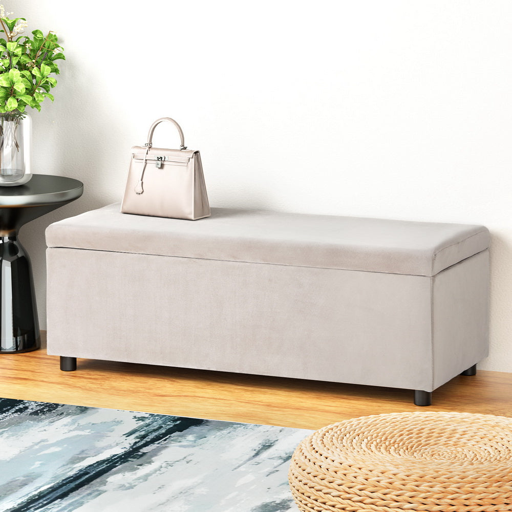 Caravan Accessories: Artiss Storage Ottoman Blanket Box Table 97cm Velvet Taupe
