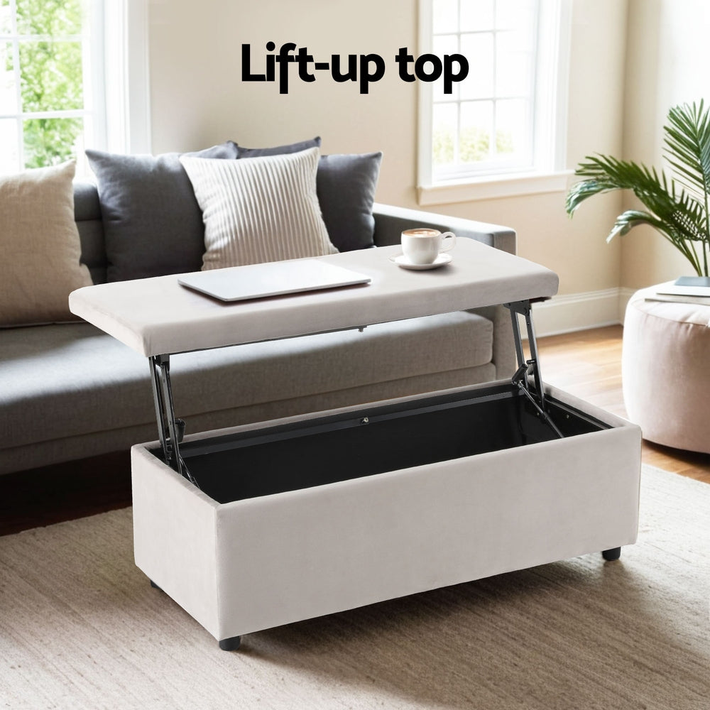 Caravan Accessories: Artiss Storage Ottoman Blanket Box Table 97cm Velvet Taupe