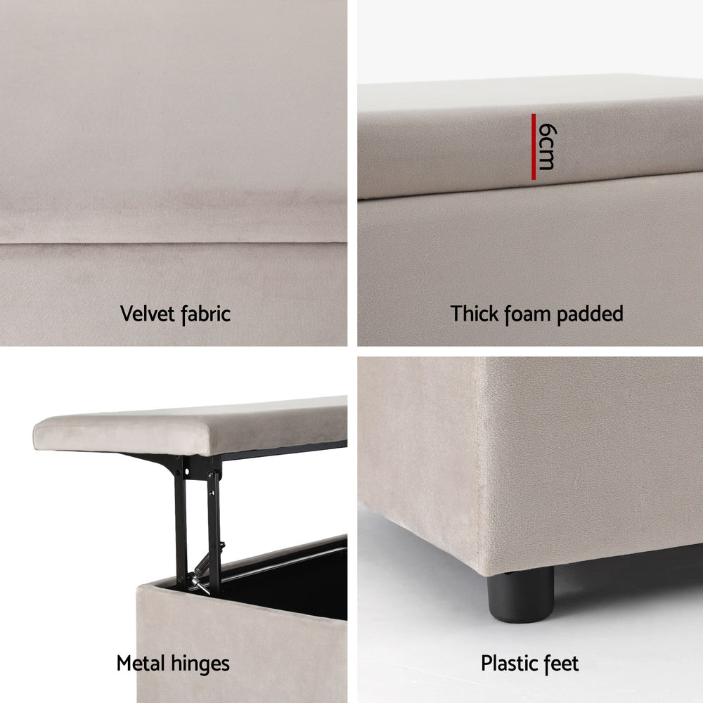 Caravan Accessories: Artiss Storage Ottoman Blanket Box Table 97cm Velvet Taupe