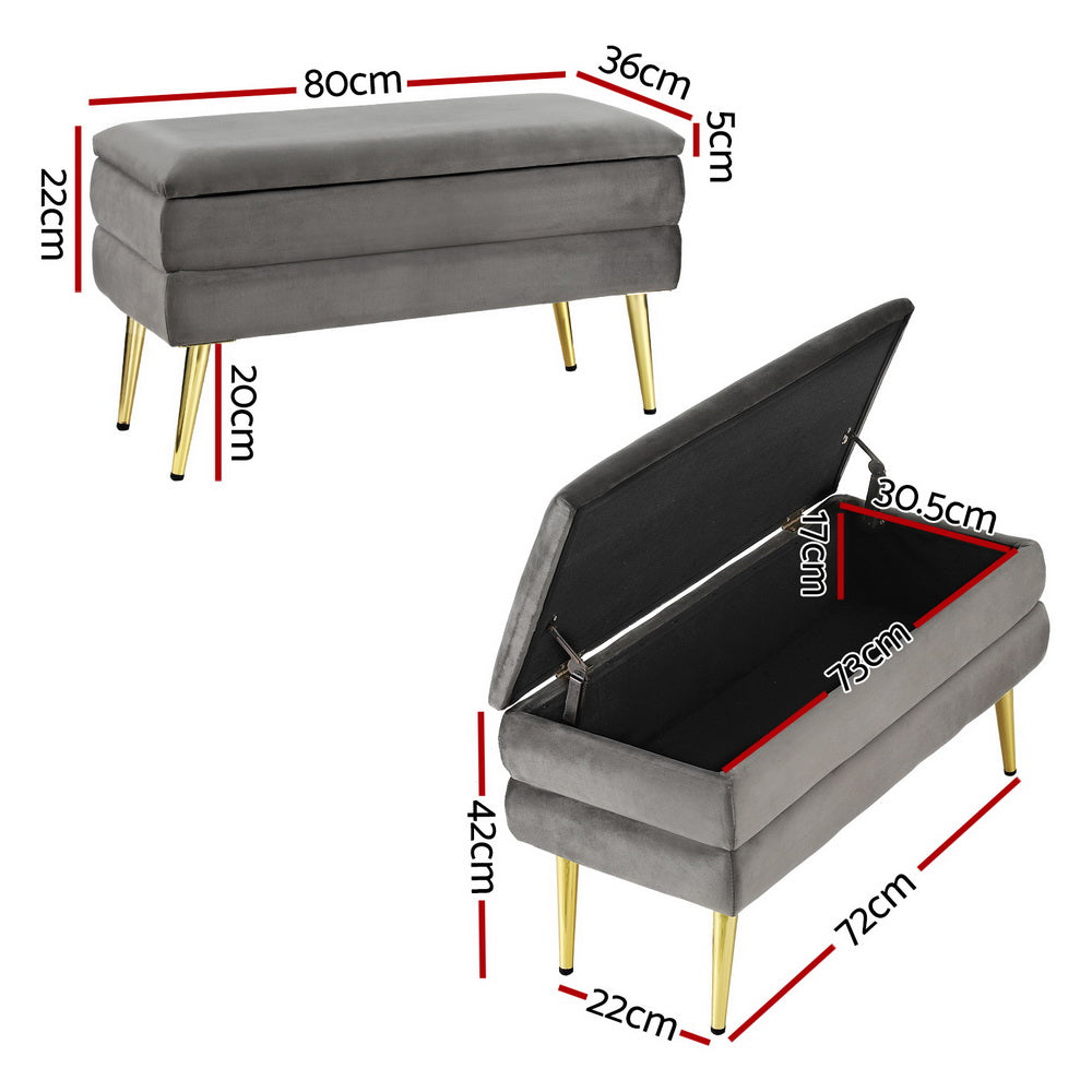 Ottomans & Footstools: Artiss Ottoman Storage Foot Stool Velvet Grey