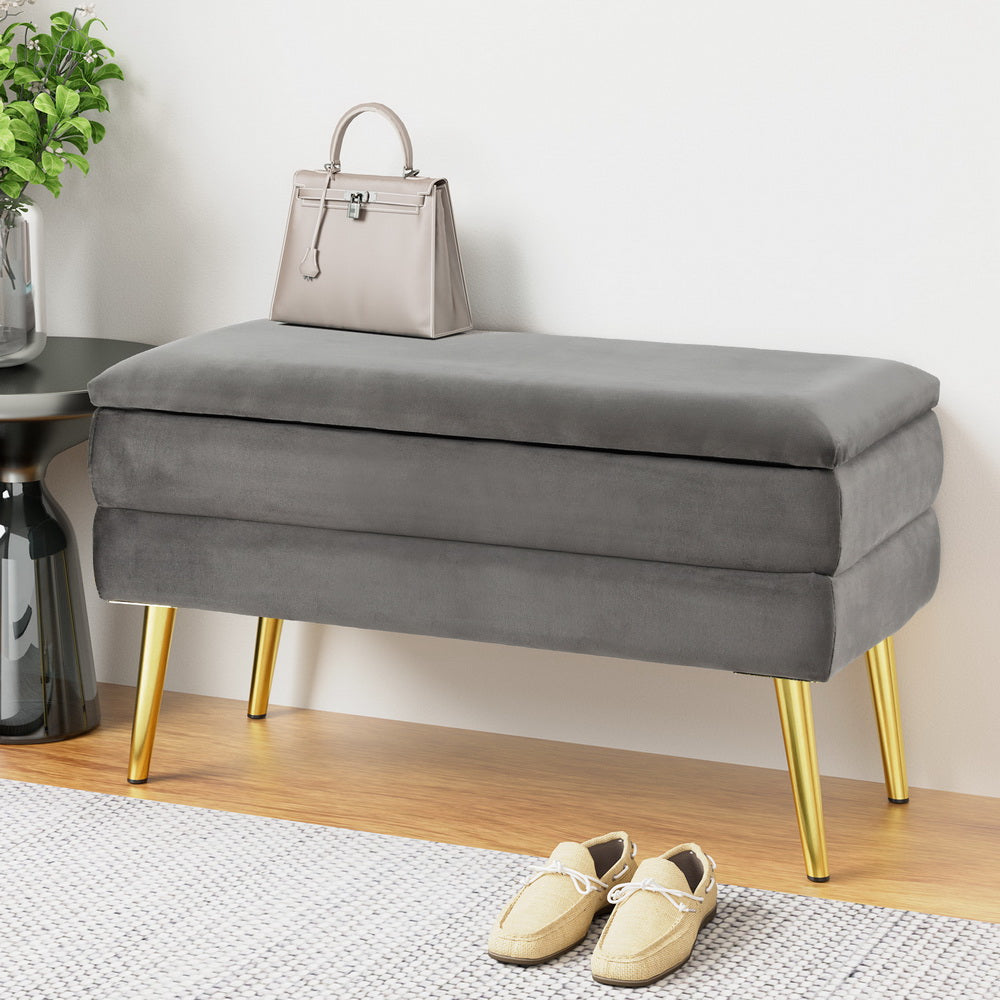 Ottomans & Footstools: Artiss Ottoman Storage Foot Stool Velvet Grey