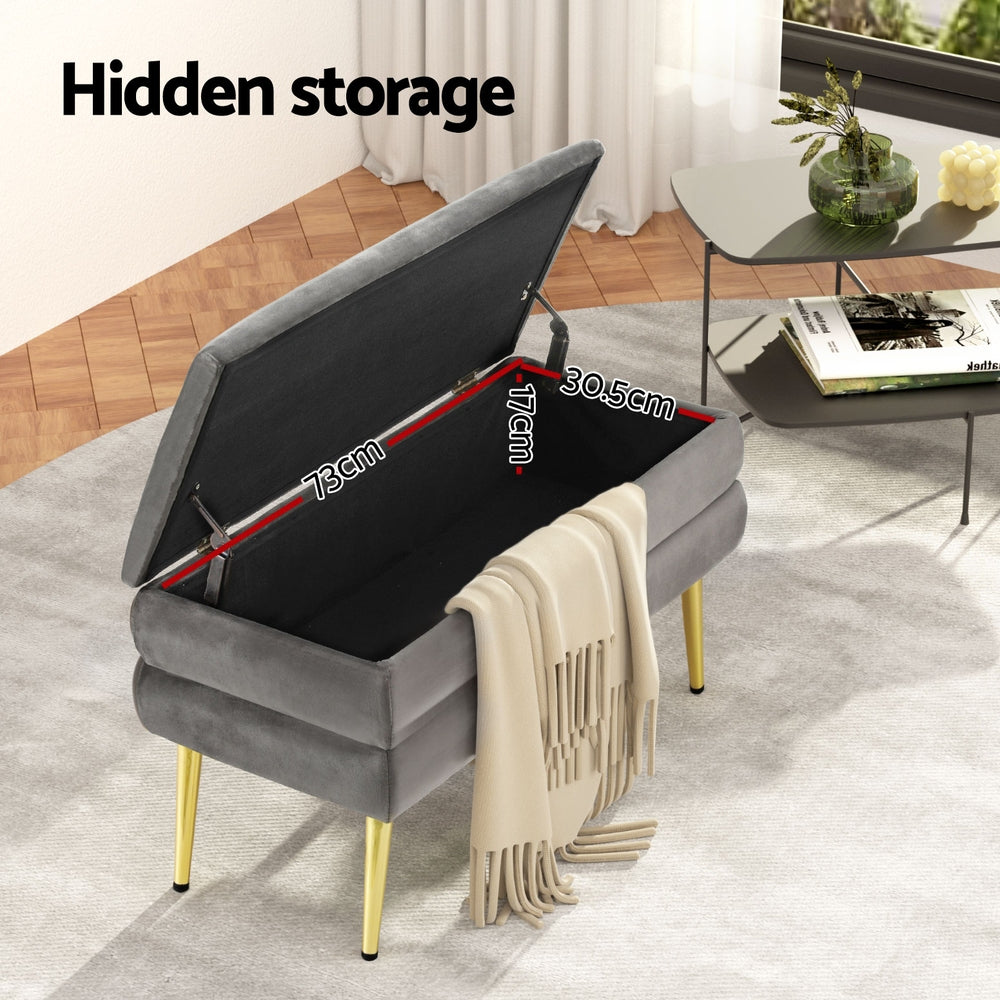 Ottomans & Footstools: Artiss Ottoman Storage Foot Stool Velvet Grey
