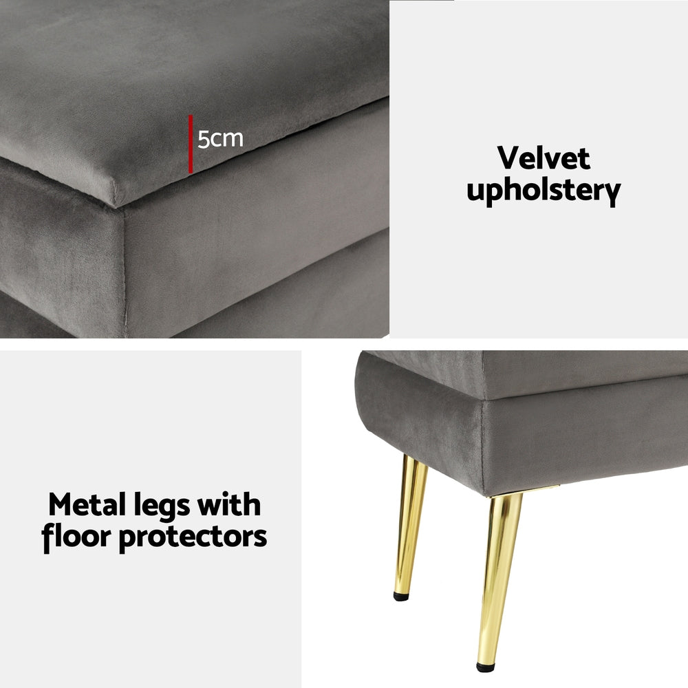Ottomans & Footstools: Artiss Ottoman Storage Foot Stool Velvet Grey