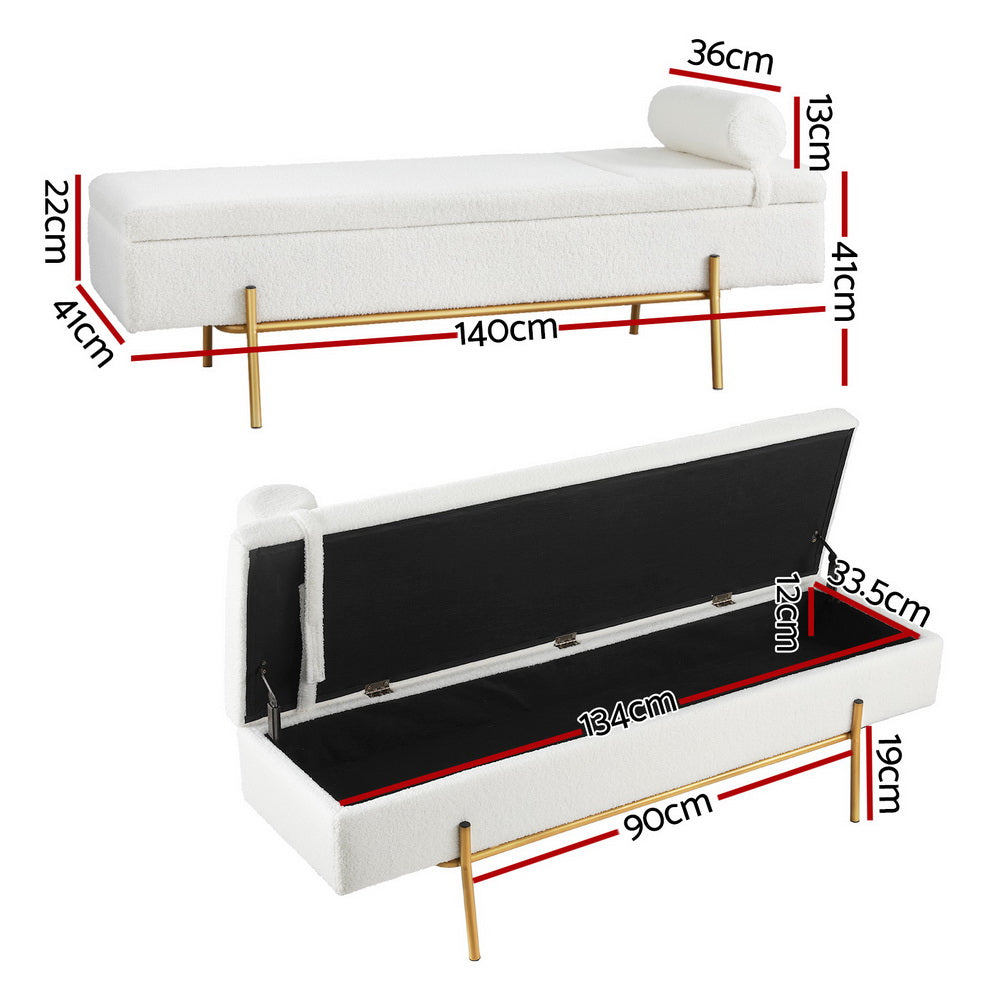 Ottomans & Footstools: Artiss Storage Ottoman Bed 140cm Pillow Boucle Fabric
