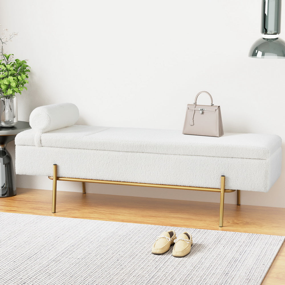 Ottomans & Footstools: Artiss Storage Ottoman Bed 140cm Pillow Boucle Fabric