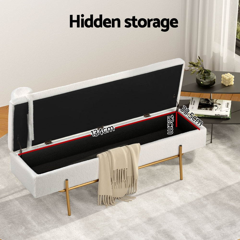 Ottomans & Footstools: Artiss Storage Ottoman Bed 140cm Pillow Boucle Fabric
