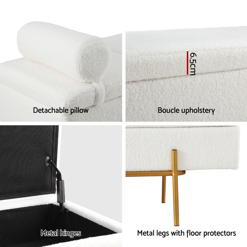 Ottomans & Footstools: Artiss Storage Ottoman Bed 140cm Pillow Boucle Fabric