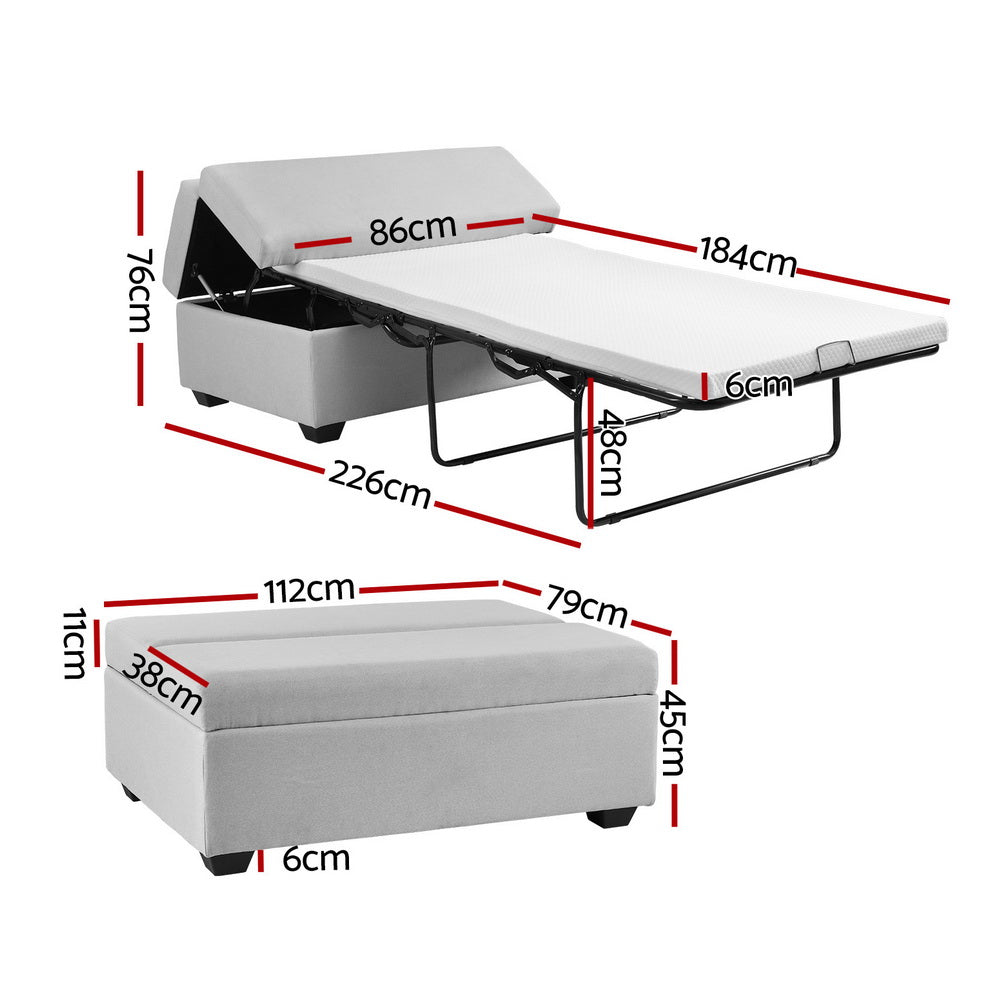 Sofas & Sofa Beds: Artiss Ottoman Storage Sofa Bed 112cm Foldable Grey