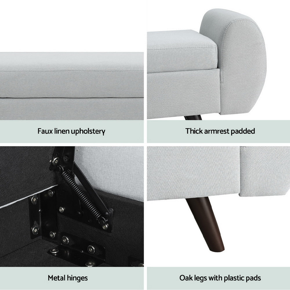 Arm Chairs & Recliners: Artiss Storage Ottoman Blanket Box Armrest 140cm Grey