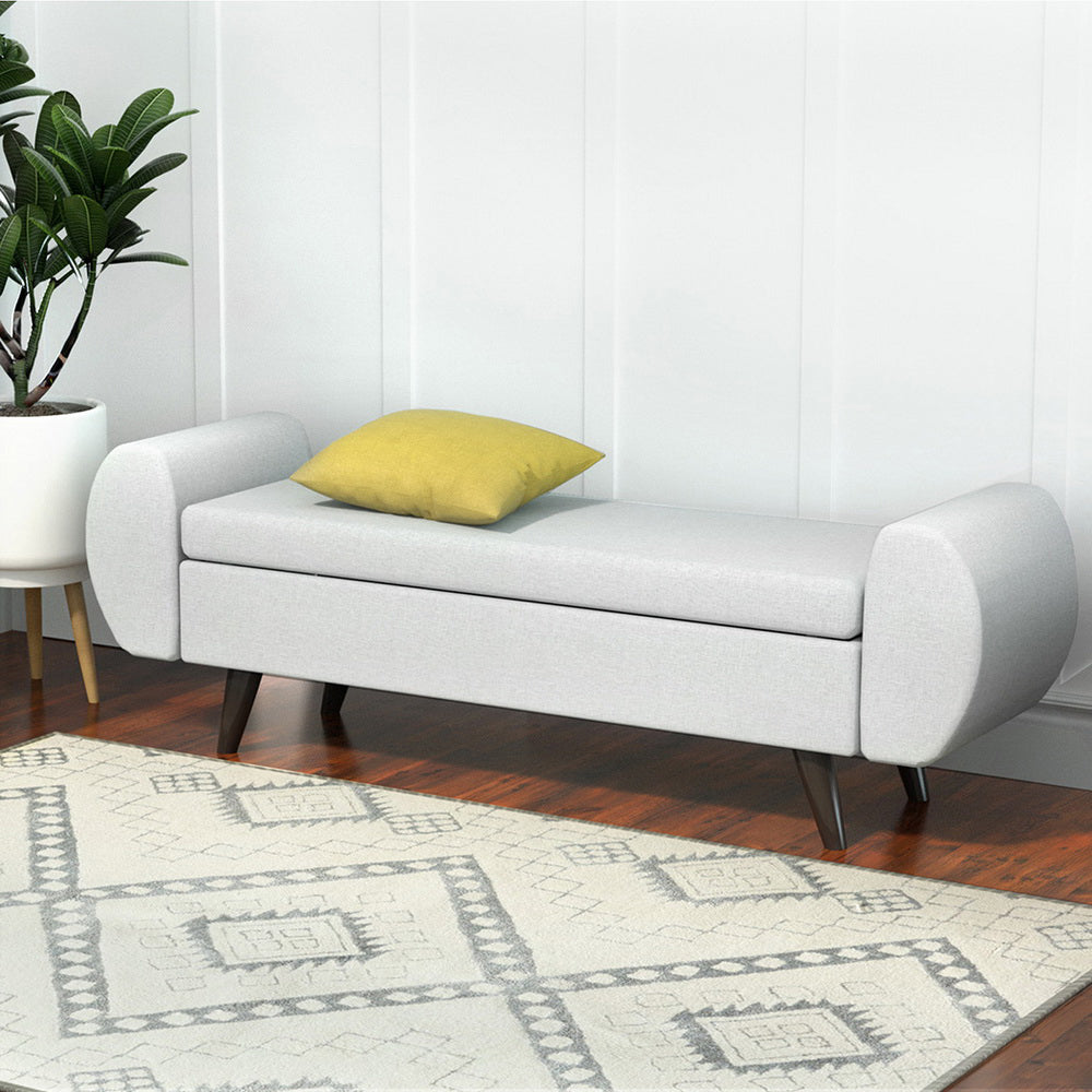 Arm Chairs & Recliners: Artiss Storage Ottoman Blanket Box Armrest 140cm Grey