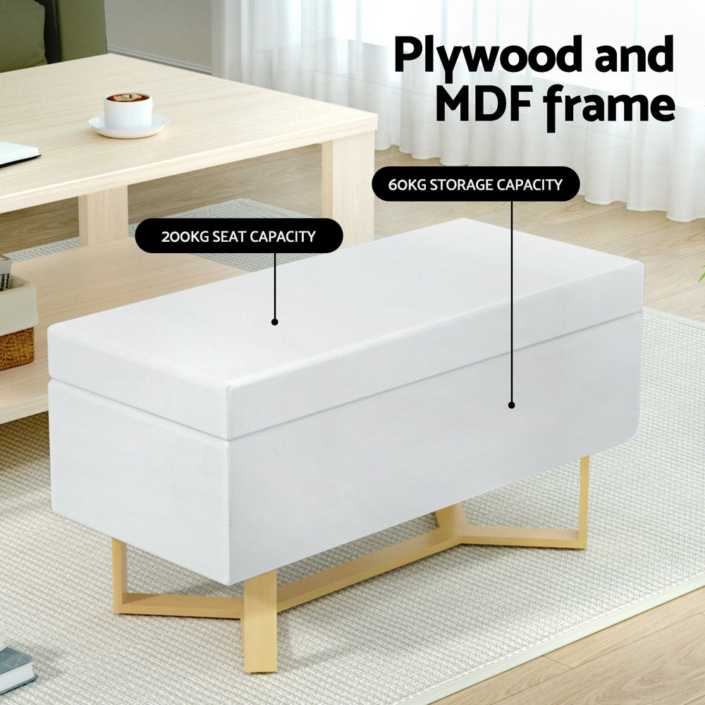 Ottomans & Footstools: Artiss Storage Ottoman Blanket Box Criss-cross Linen White