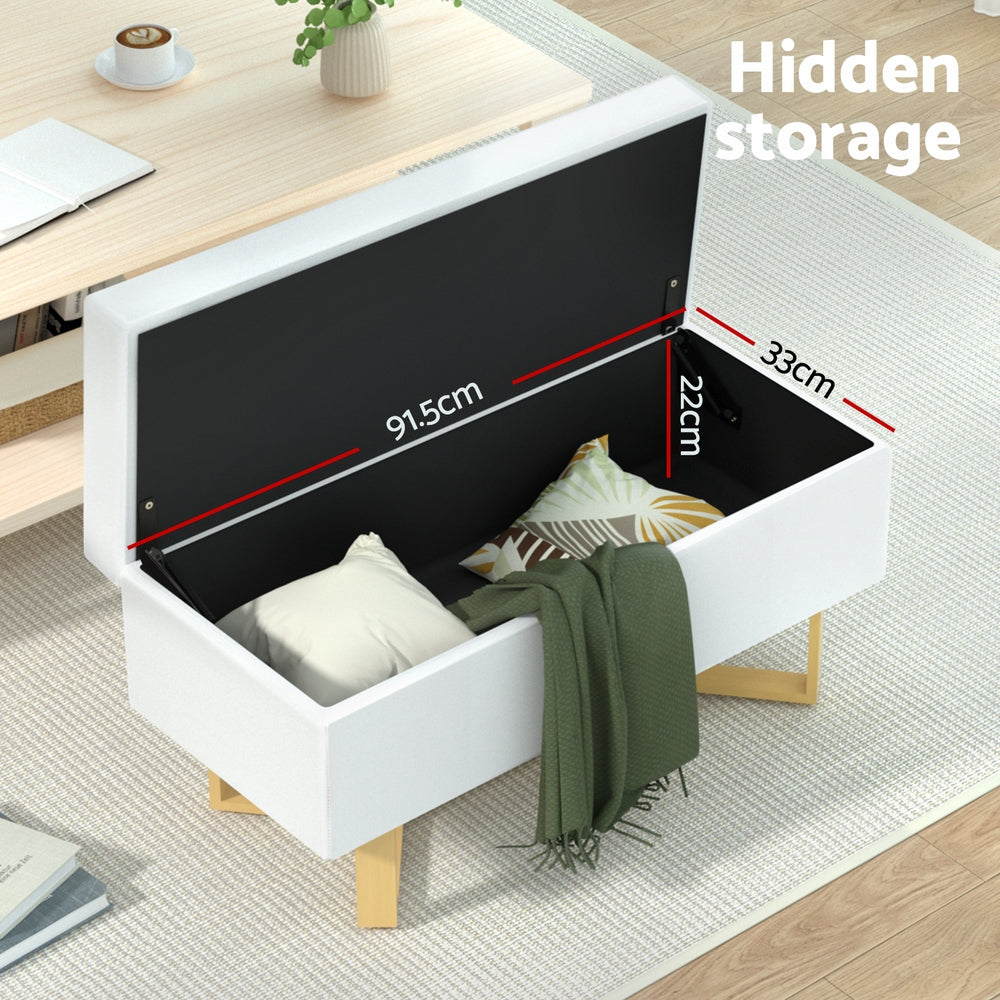 Ottomans & Footstools: Artiss Storage Ottoman Blanket Box Criss-cross Linen White