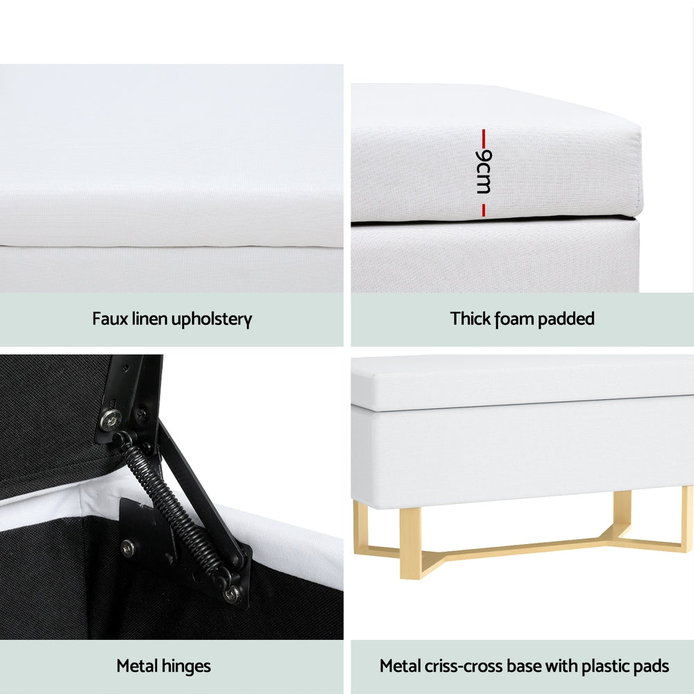Ottomans & Footstools: Artiss Storage Ottoman Blanket Box Criss-cross Linen White