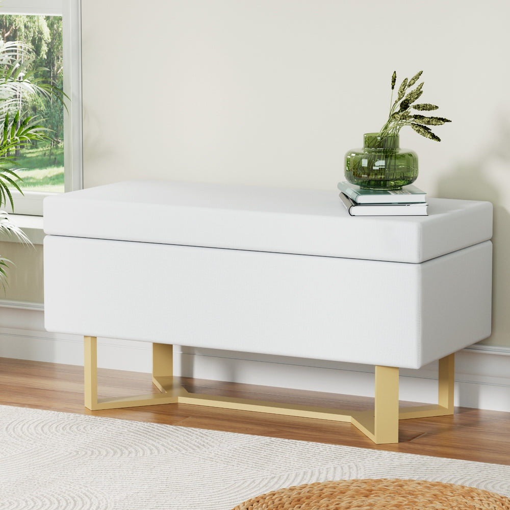 Ottomans & Footstools: Artiss Storage Ottoman Blanket Box Criss-cross Linen White