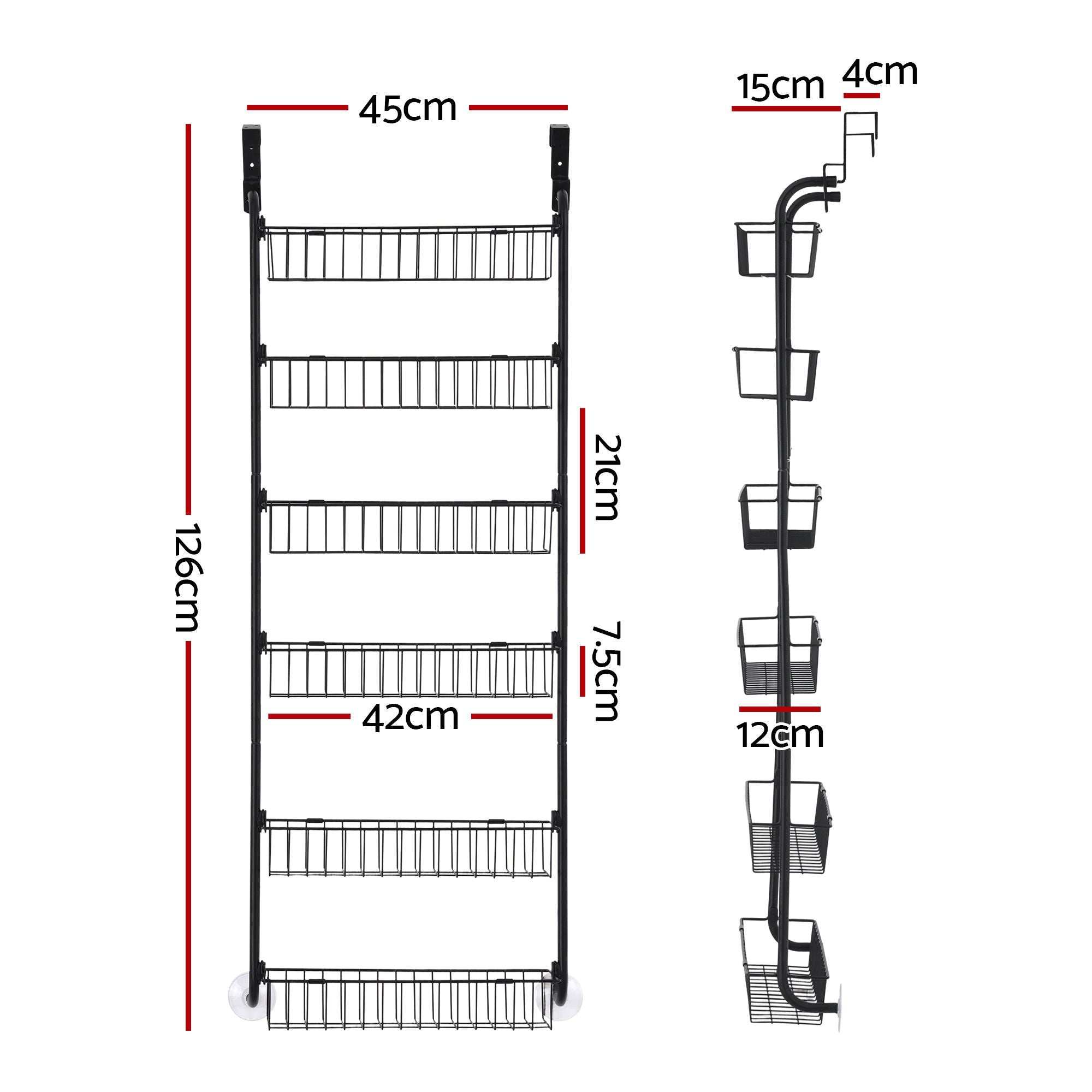 Artiss Over Door Storage Hanger Pantry 6-Tier Metal Hook Hanging Organiser Black