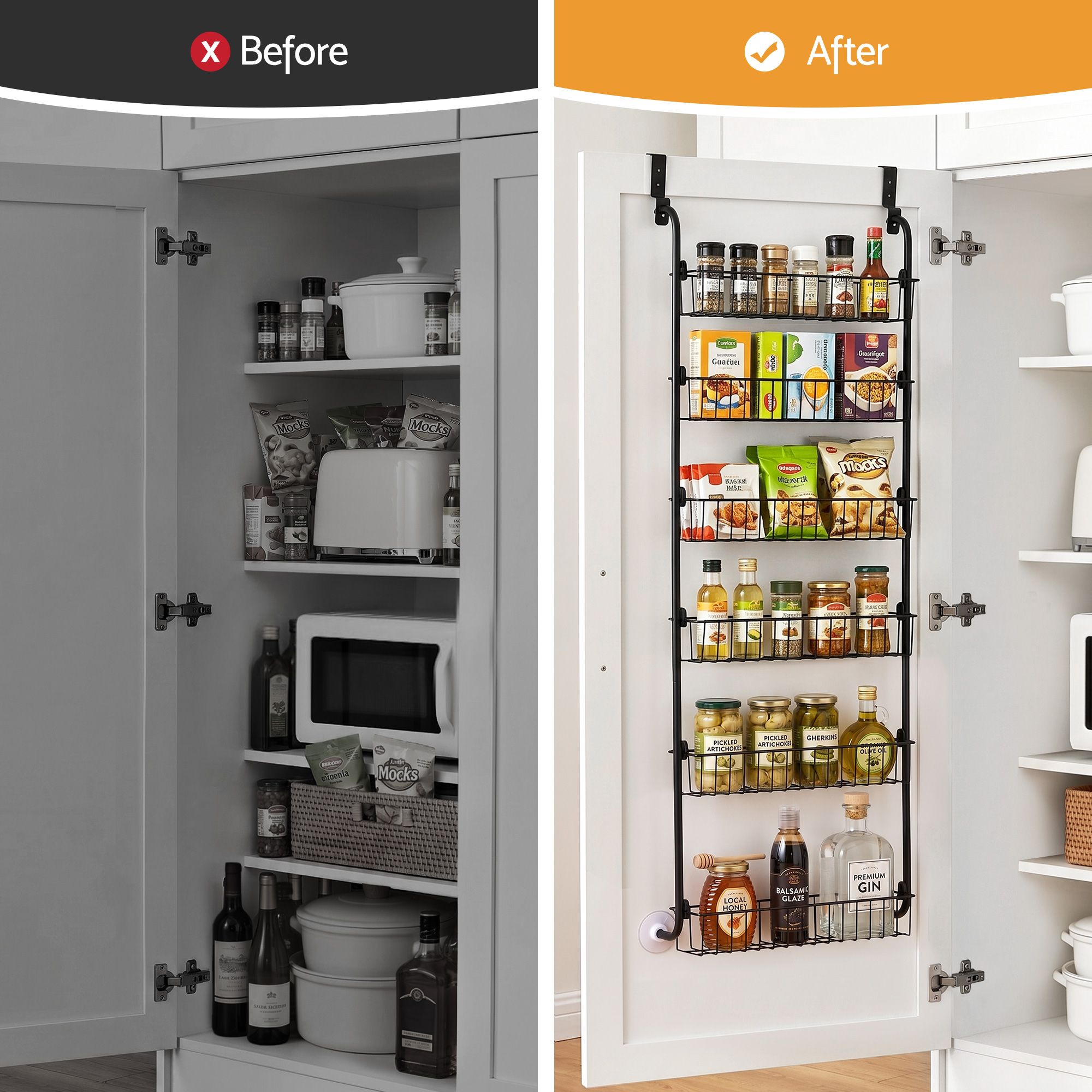 Artiss Over Door Storage Hanger Pantry 6-Tier Metal Hook Hanging Organiser Black