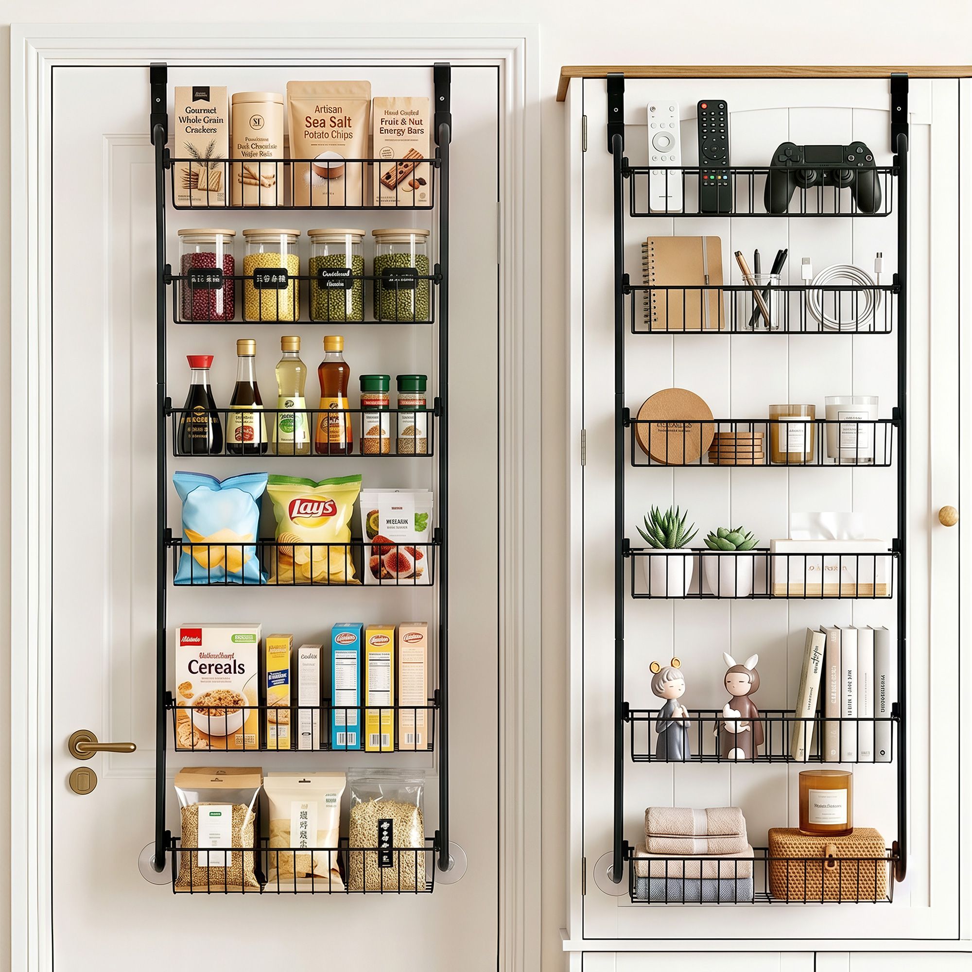 Artiss 2x Over Door Storage Pantry Organiser 6-Tier Metal Hanger Hook Black