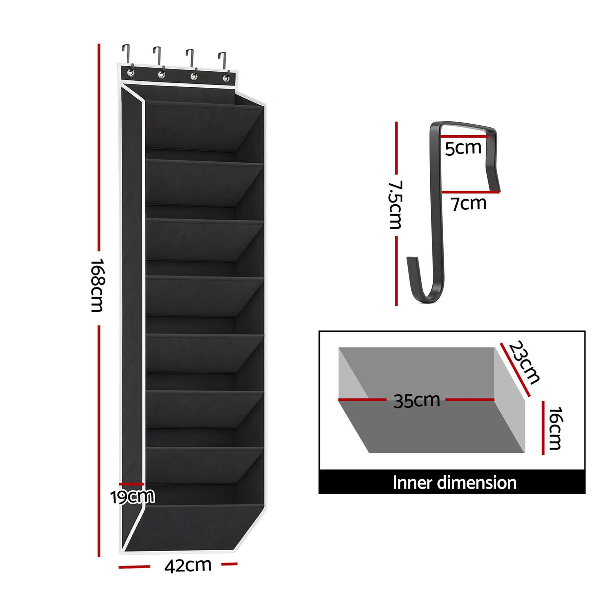 Artiss Over Door Shoe Organiser Storage 8-Tier Pantry Hanger, Black