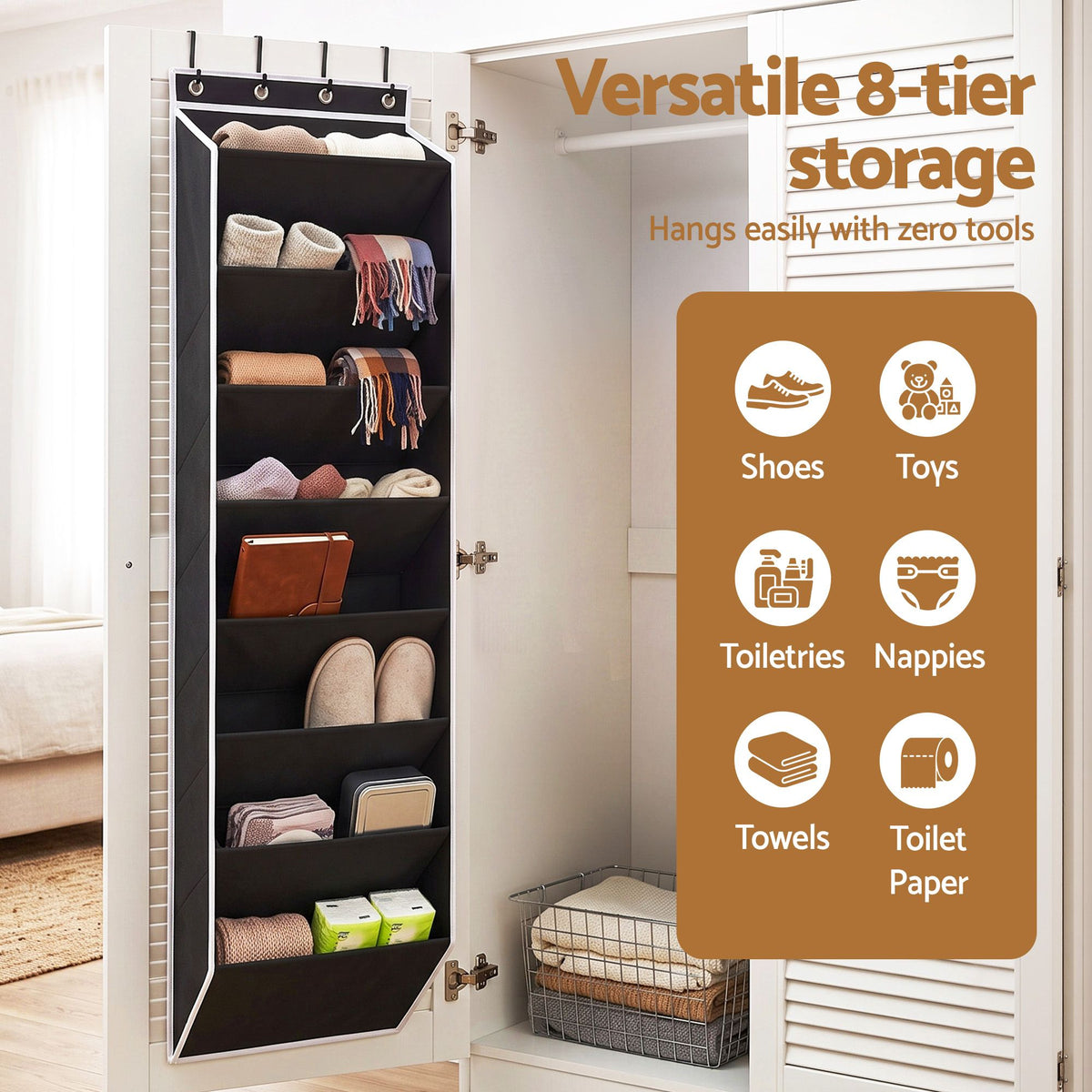 Artiss Over Door Shoe Organiser Storage 8-Tier Pantry Hanger, Black