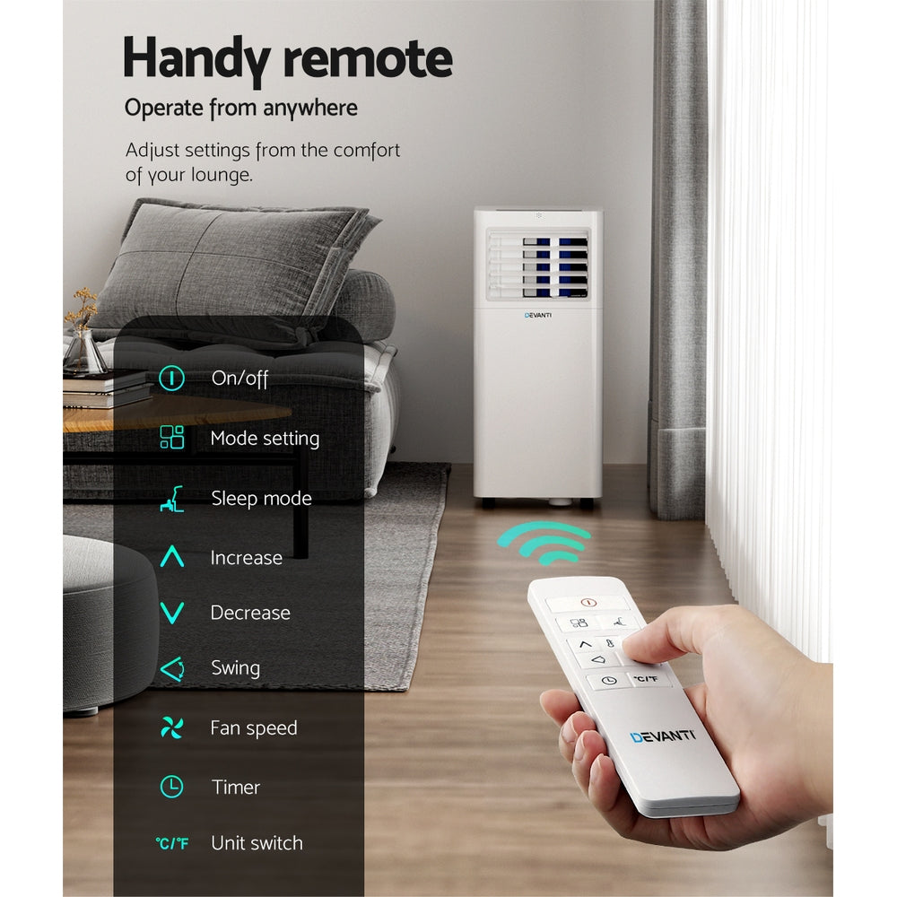 Evaporative Coolers: Devanti Portable Air Conditioner 7000BTU Cooling Mobile Fan Cooler Dehumidifier