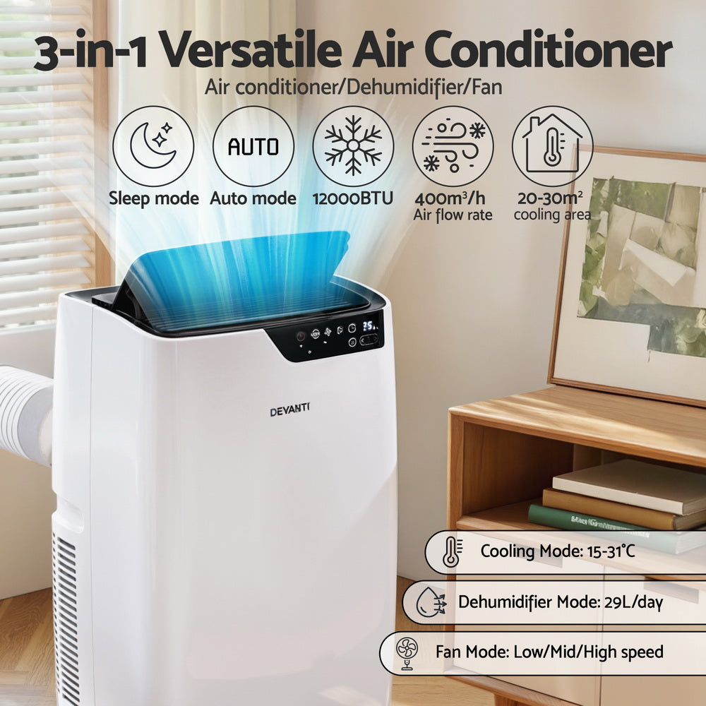 Portable Air Conditioners: Devanti Portable Air Conditioner Dehumidifier Fan 12000BTU
