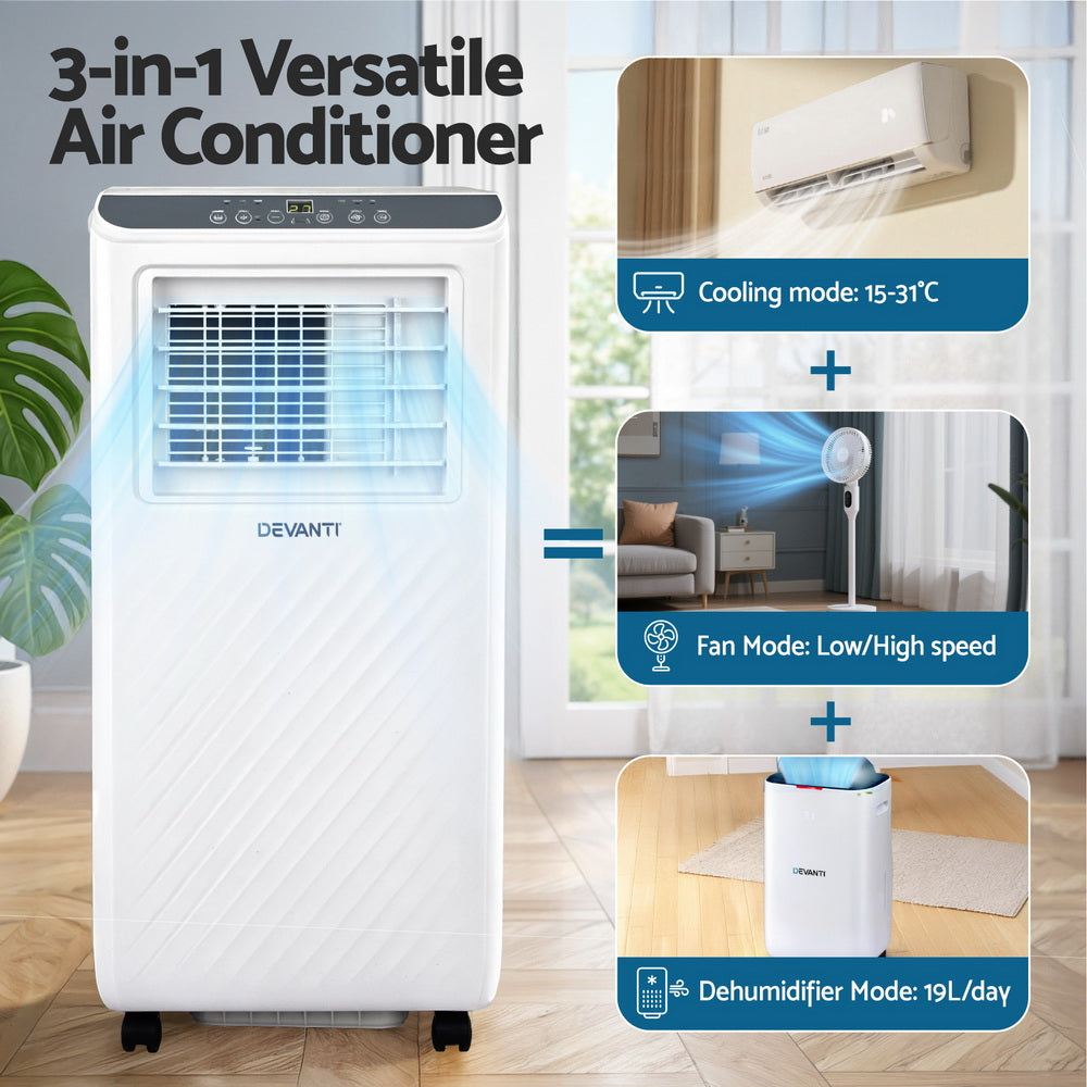 Portable Air Conditioners: 3-in-1 Devanti Portable Air Conditioner Dehumidifier Fan 7000BTU