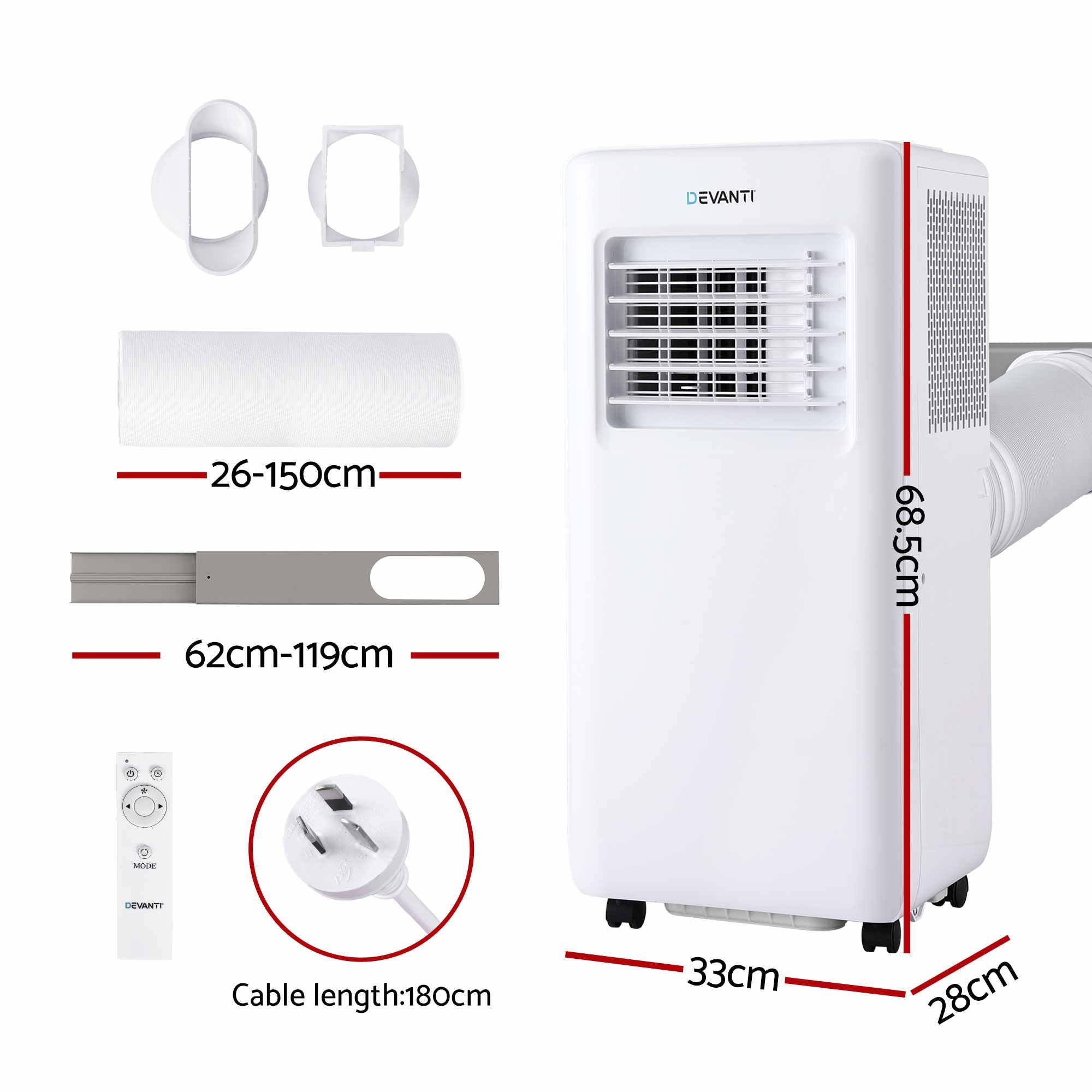 Devanti Portable Air Conditioner 9000 BTU 3-in-1 with Remote Control