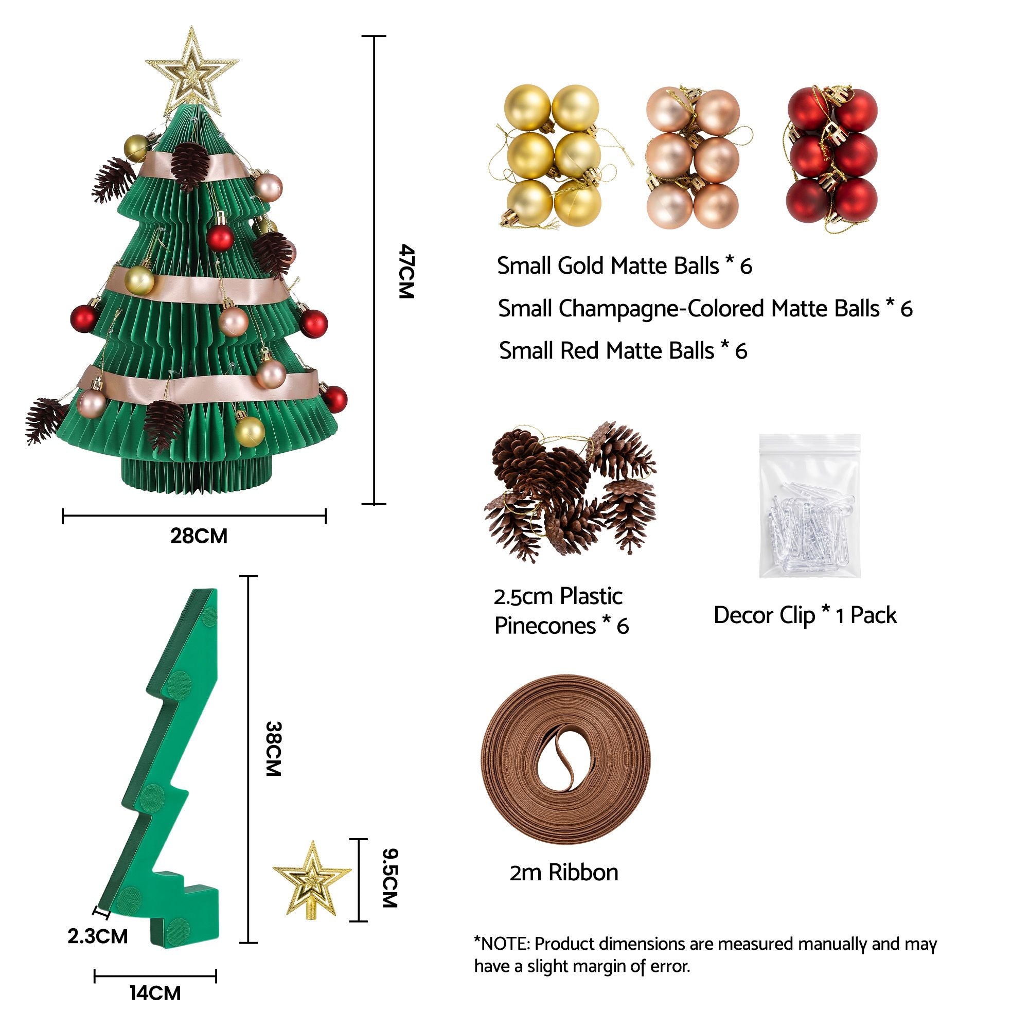 Jingle Jollys Paper Christmas Tree 47CM w/ Star Topper Xmas Decor Tabletop Green DIY Ornament Set