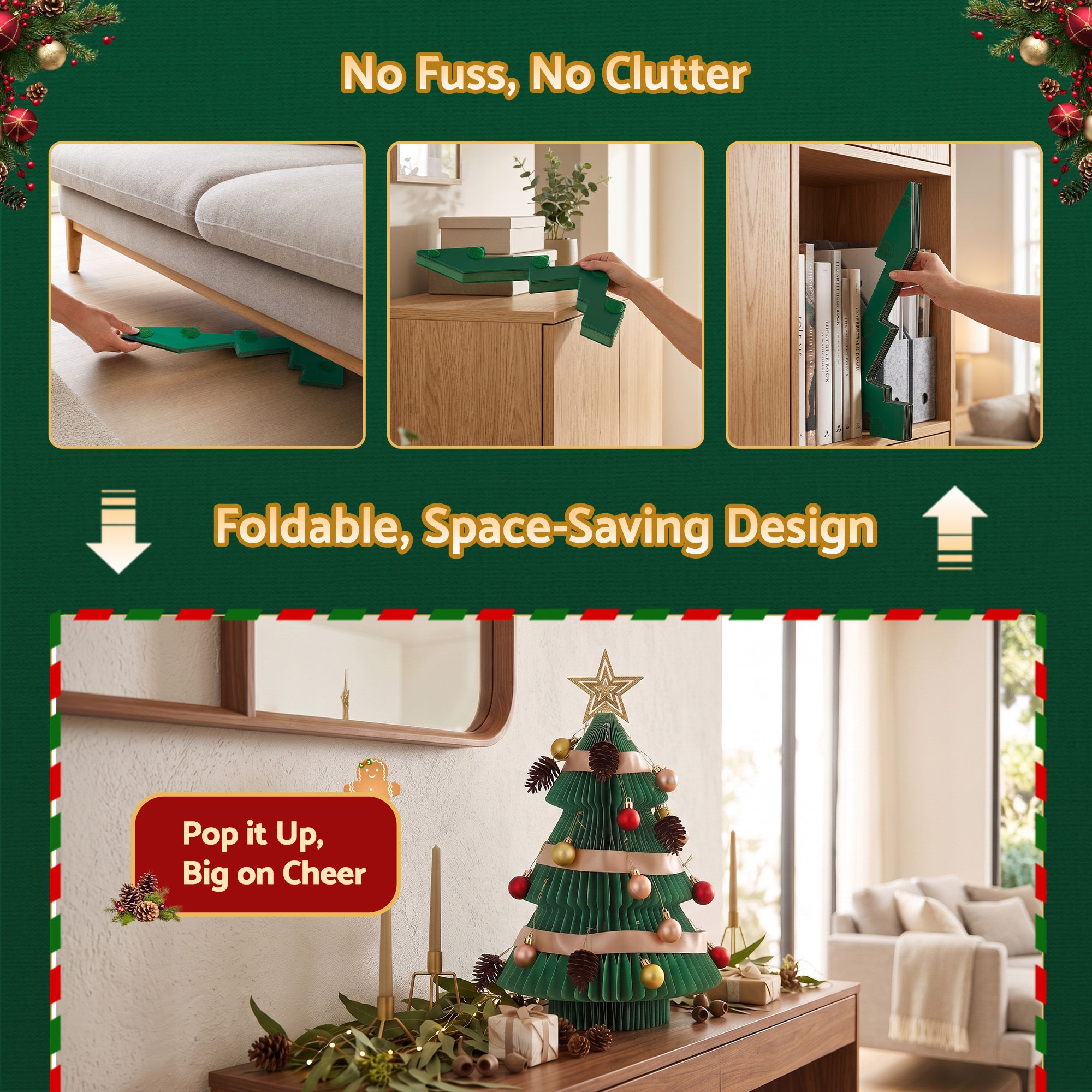 Jingle Jollys Paper Christmas Tree 47CM w/ Star Topper Xmas Decor Tabletop Green DIY Ornament Set