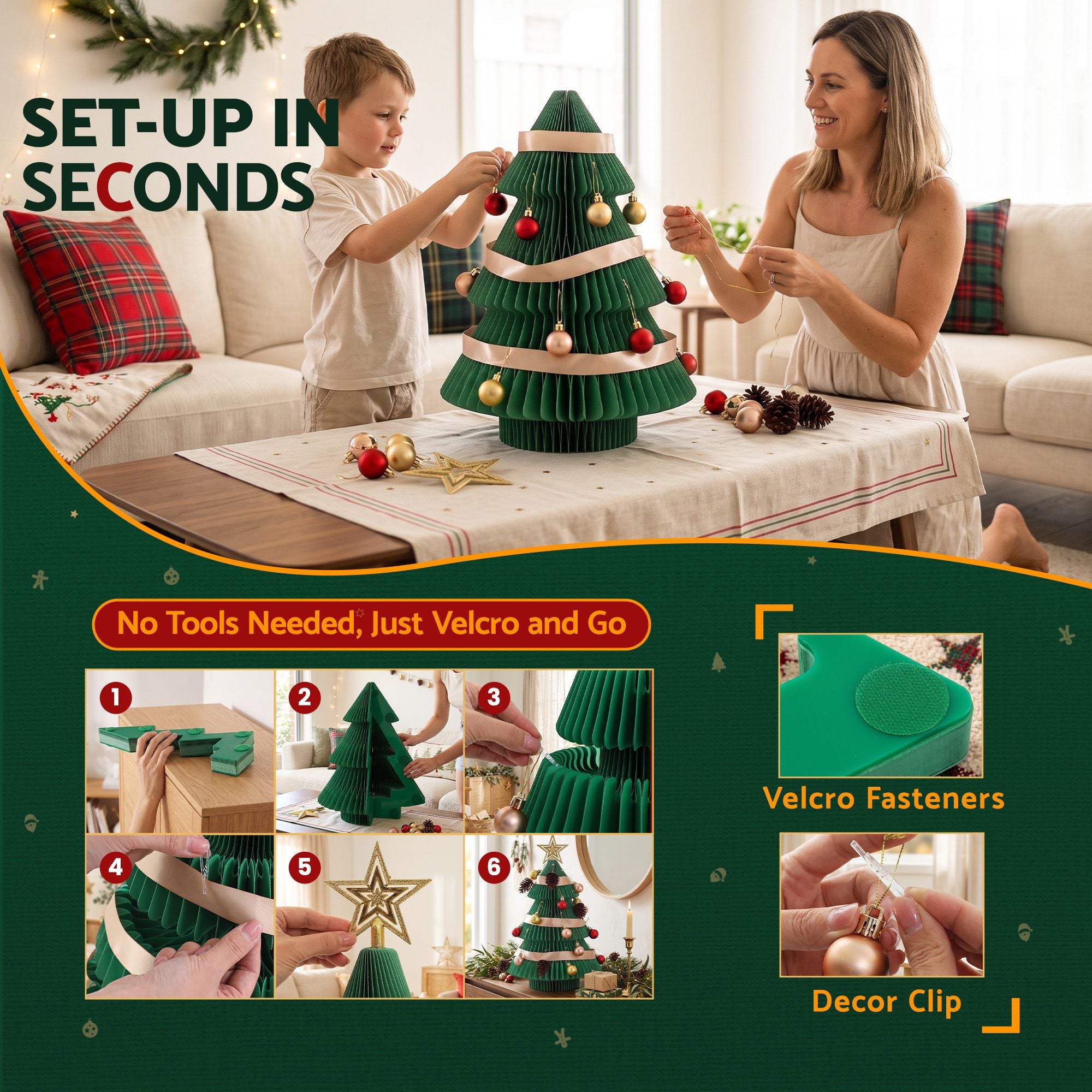 Jingle Jollys Paper Christmas Tree 47CM w/ Star Topper Xmas Decor Tabletop Green DIY Ornament Set