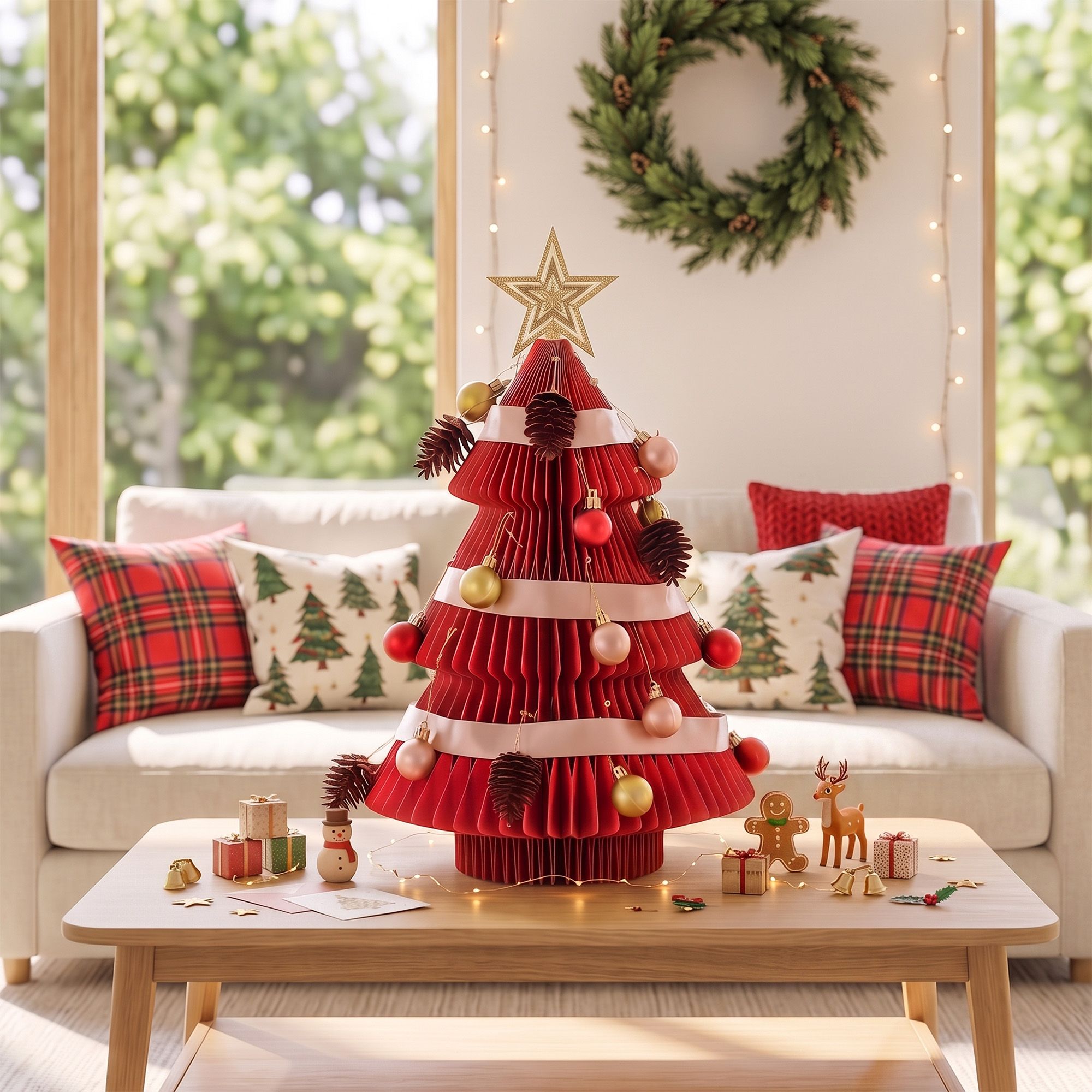 Jingle Jollys Paper Christmas Tree 47CM w/ Star Topper Xmas Decoration Tabletop Red DIY Ornament Set