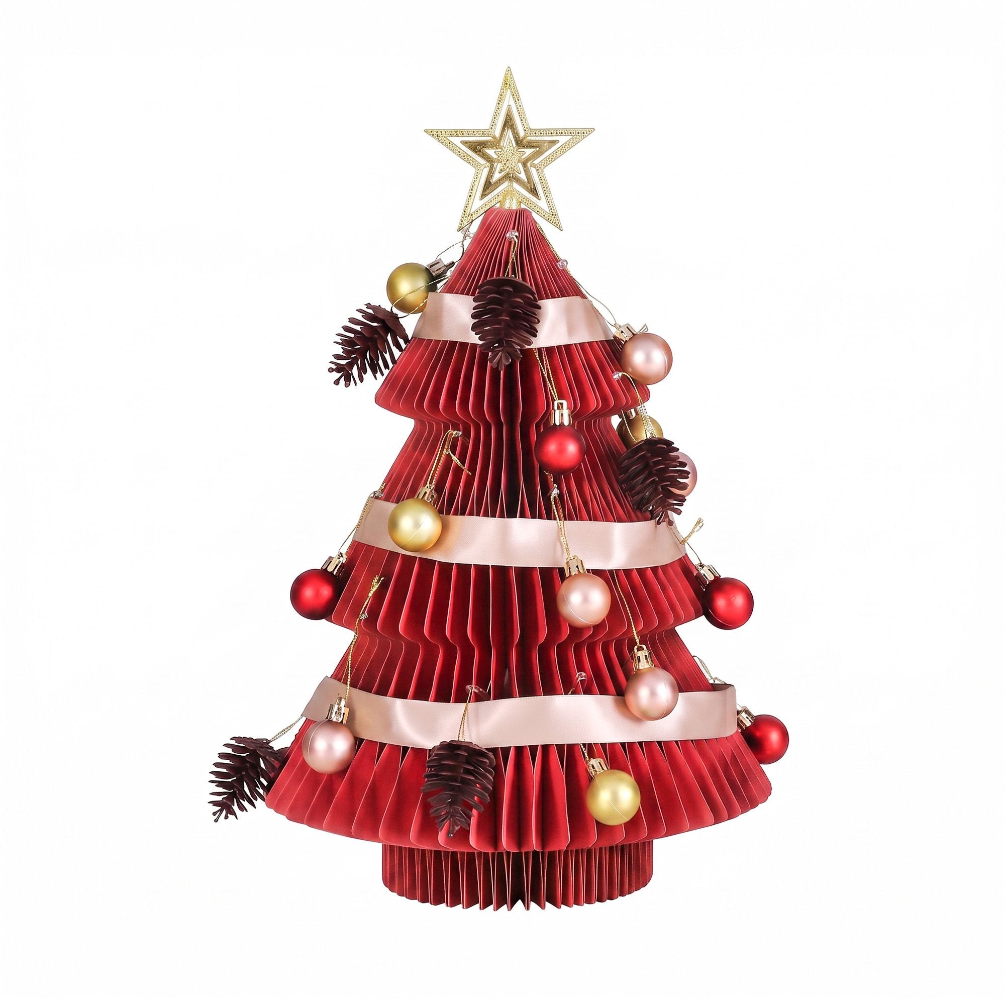 Jingle Jollys Paper Christmas Tree 47CM w/ Star Topper Xmas Decoration Tabletop Red DIY Ornament Set