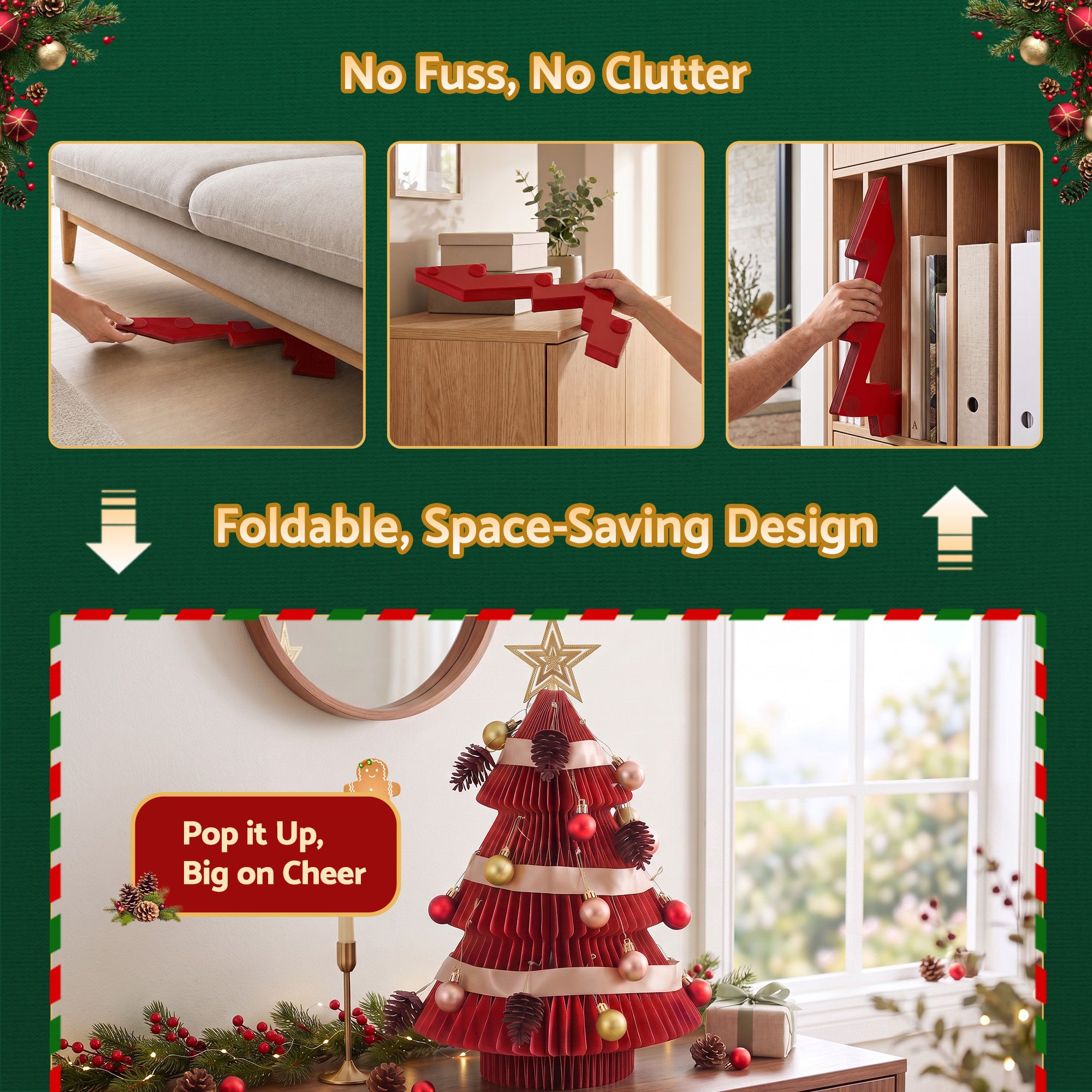 Jingle Jollys Paper Christmas Tree 47CM w/ Star Topper Xmas Decoration Tabletop Red DIY Ornament Set