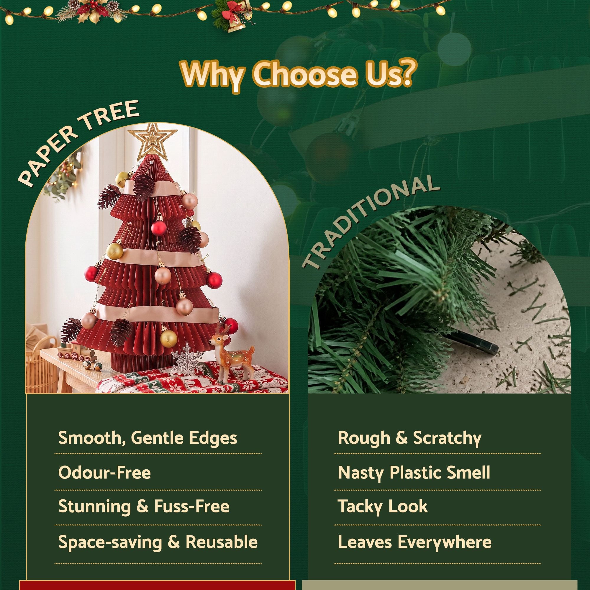 Jingle Jollys Paper Christmas Tree 47CM w/ Star Topper Xmas Decoration Tabletop Red DIY Ornament Set