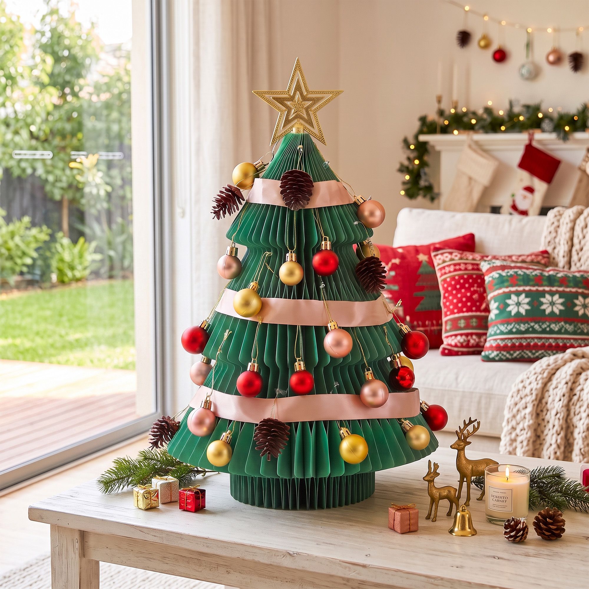 Jingle Jollys Paper Christmas Tree 61 CM w/ Star Topper Xmas Decor Tabletop Green DIY Ornament Set