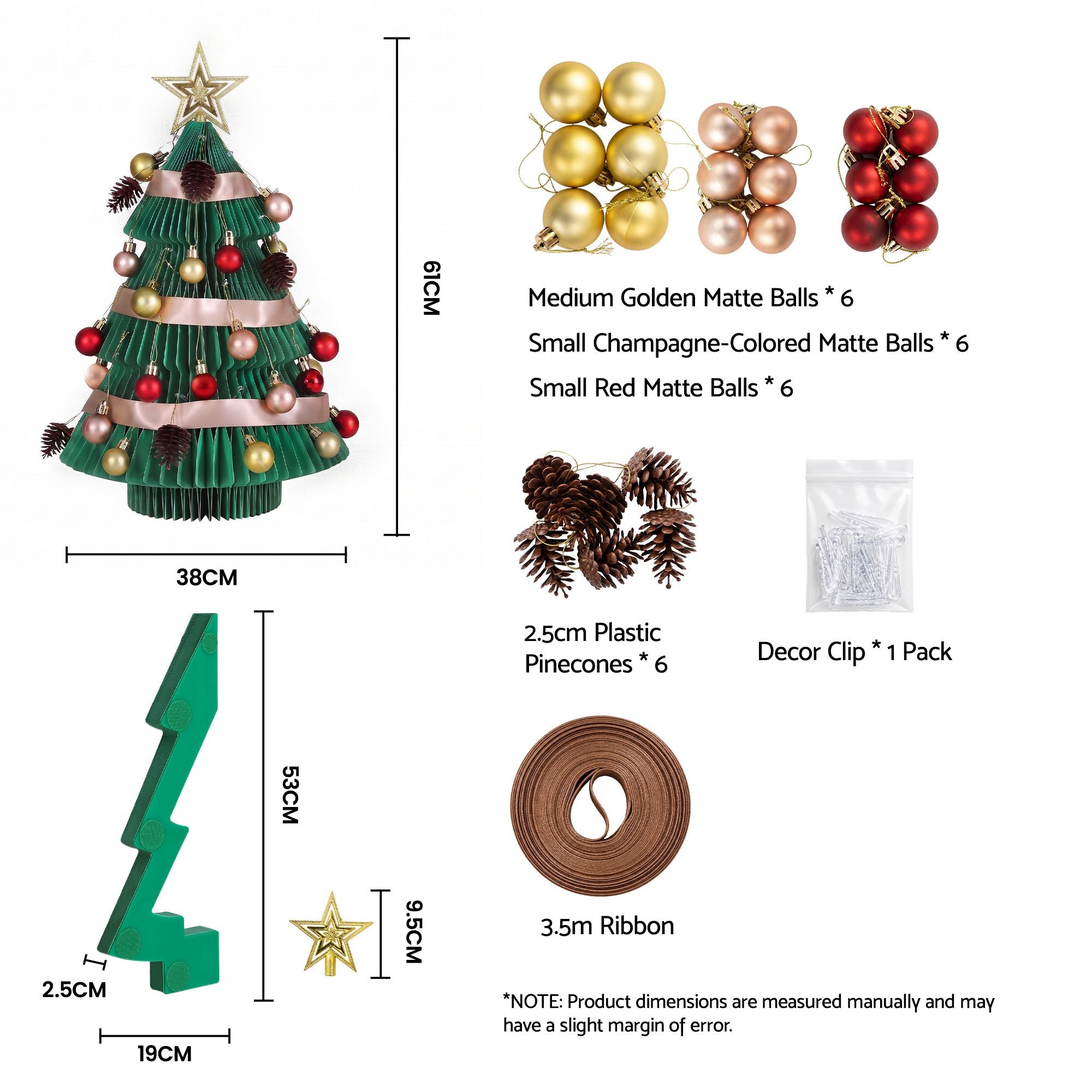 Jingle Jollys Paper Christmas Tree 61 CM w/ Star Topper Xmas Decor Tabletop Green DIY Ornament Set