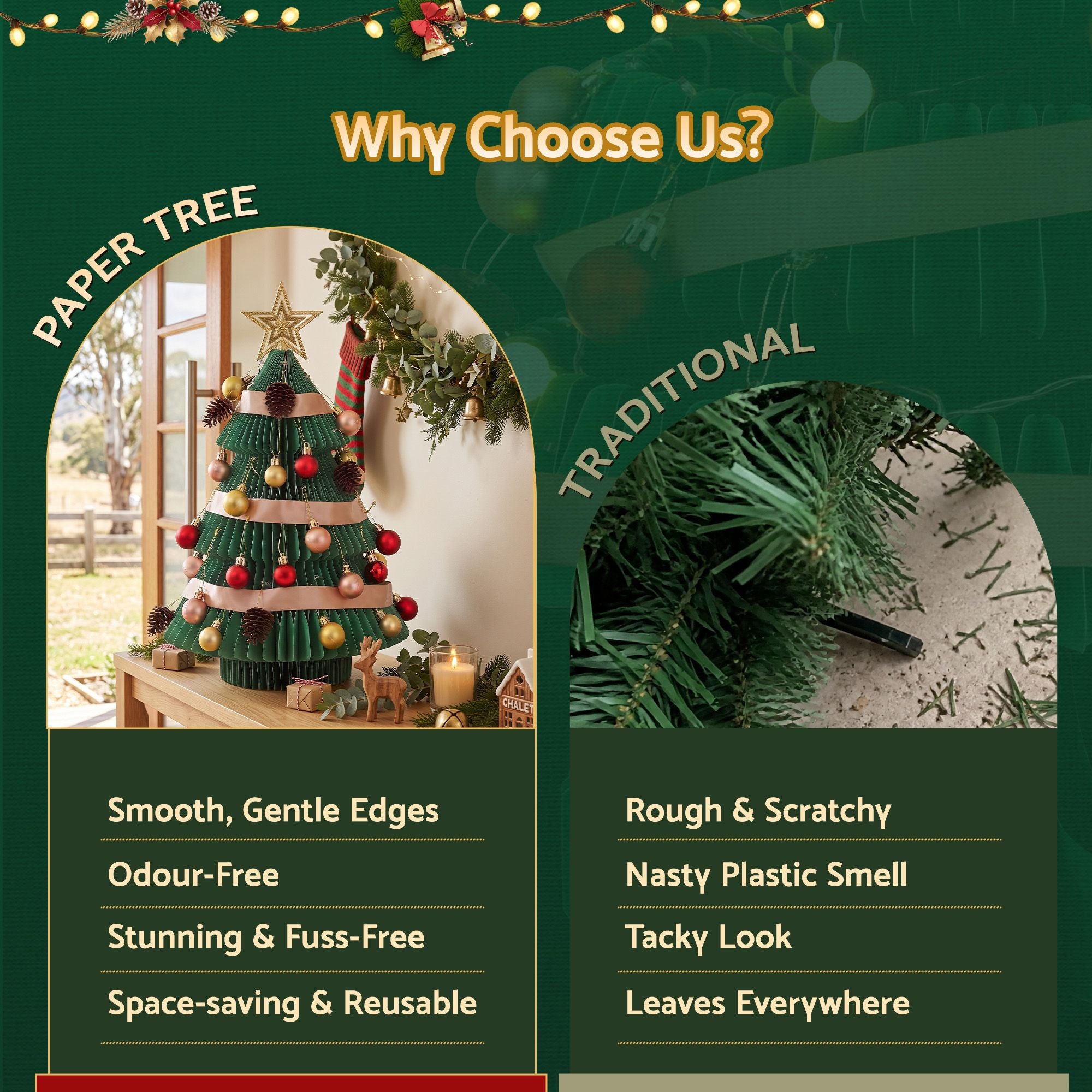 Jingle Jollys Paper Christmas Tree 61 CM w/ Star Topper Xmas Decor Tabletop Green DIY Ornament Set